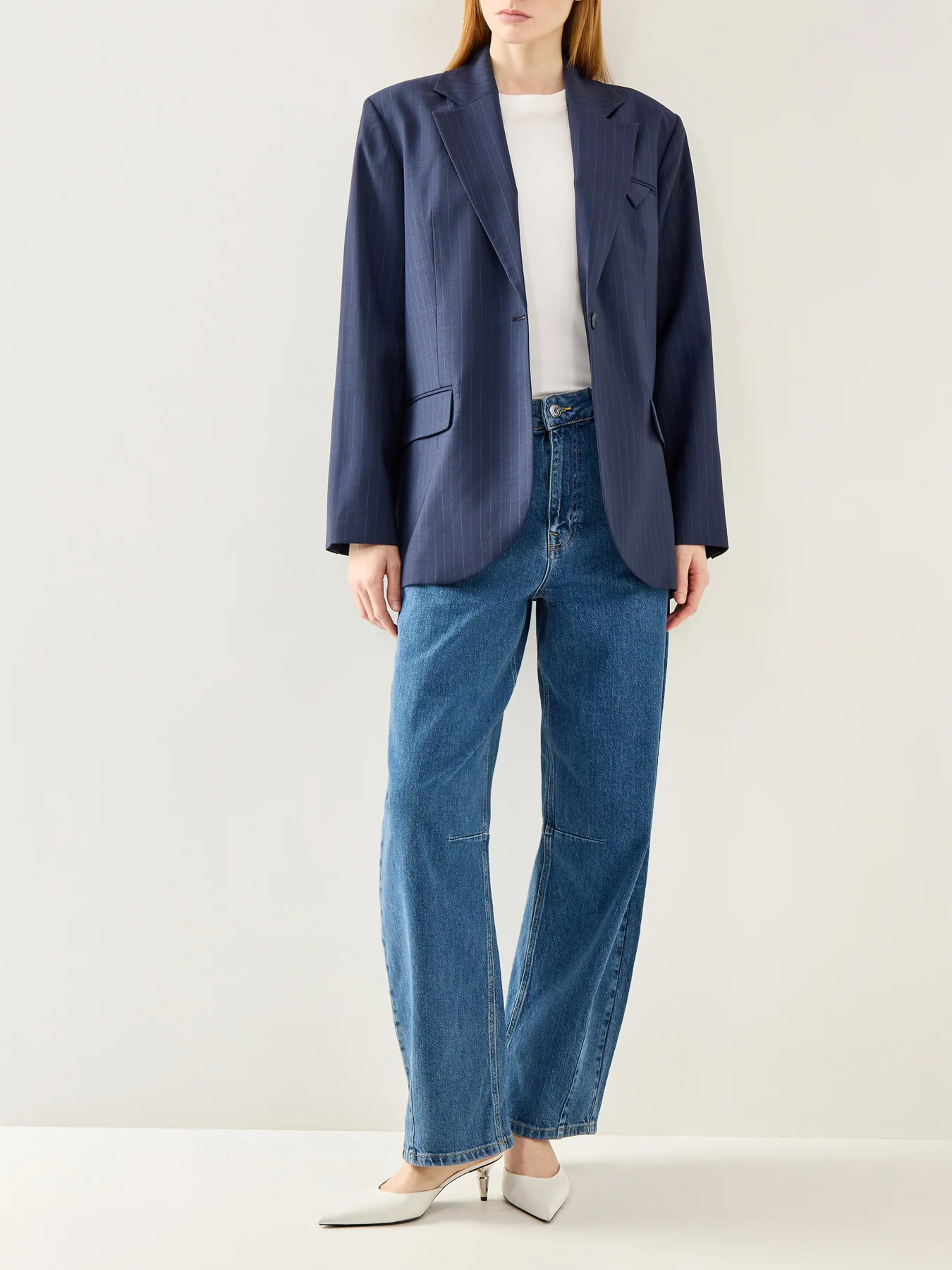 Sanne Oversized Pinstripe Blazer Navy Stripe - Image 2