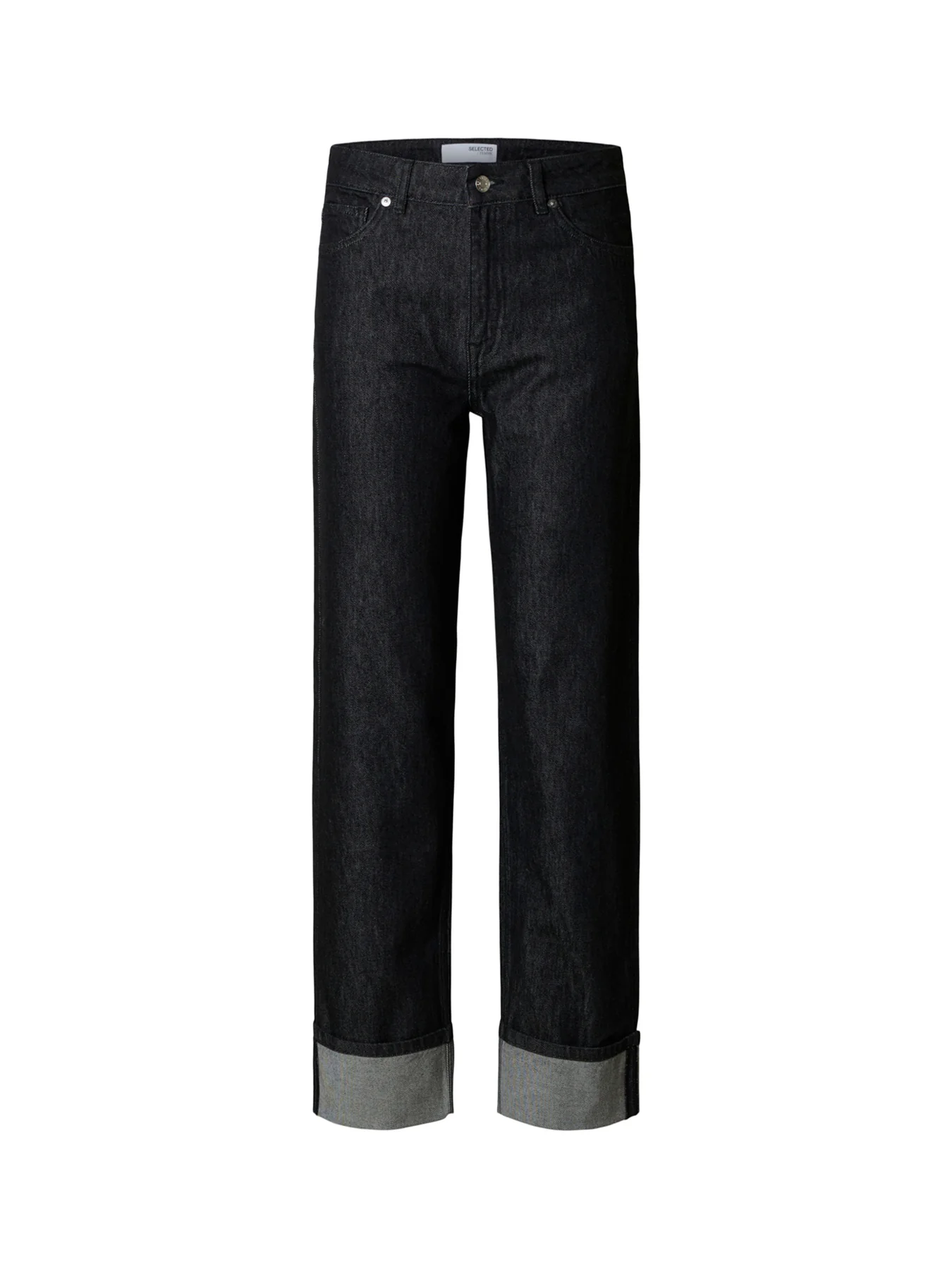 Straight Lyra-Bora Mid-Waist Fold-Up Jeans Black Denim