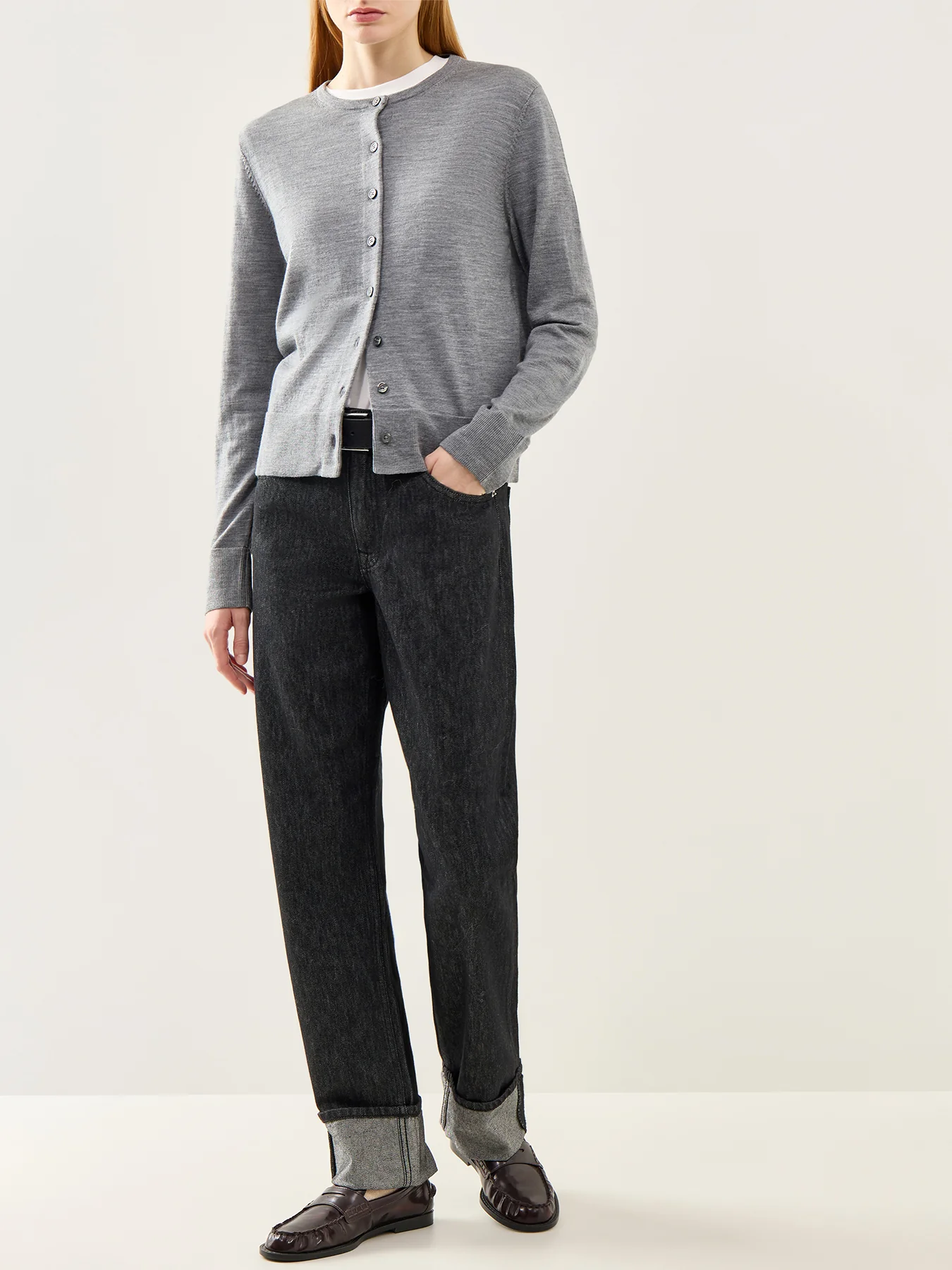 Thea Long Sleeve Merino Knit Cardigan Grey - Image 2