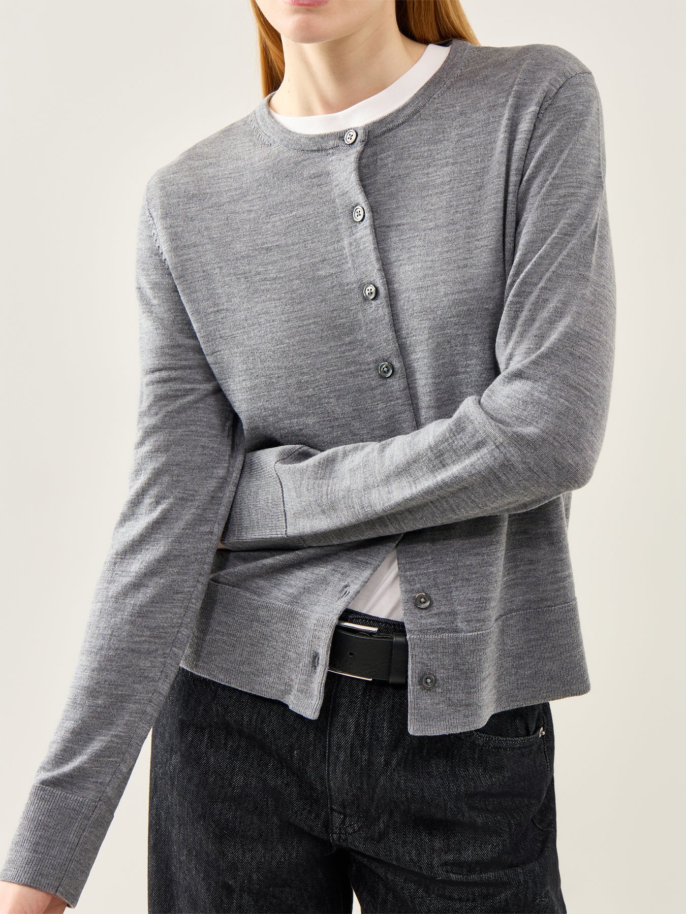 Thea Long Sleeve Merino Knit Cardigan Grey - Image 3
