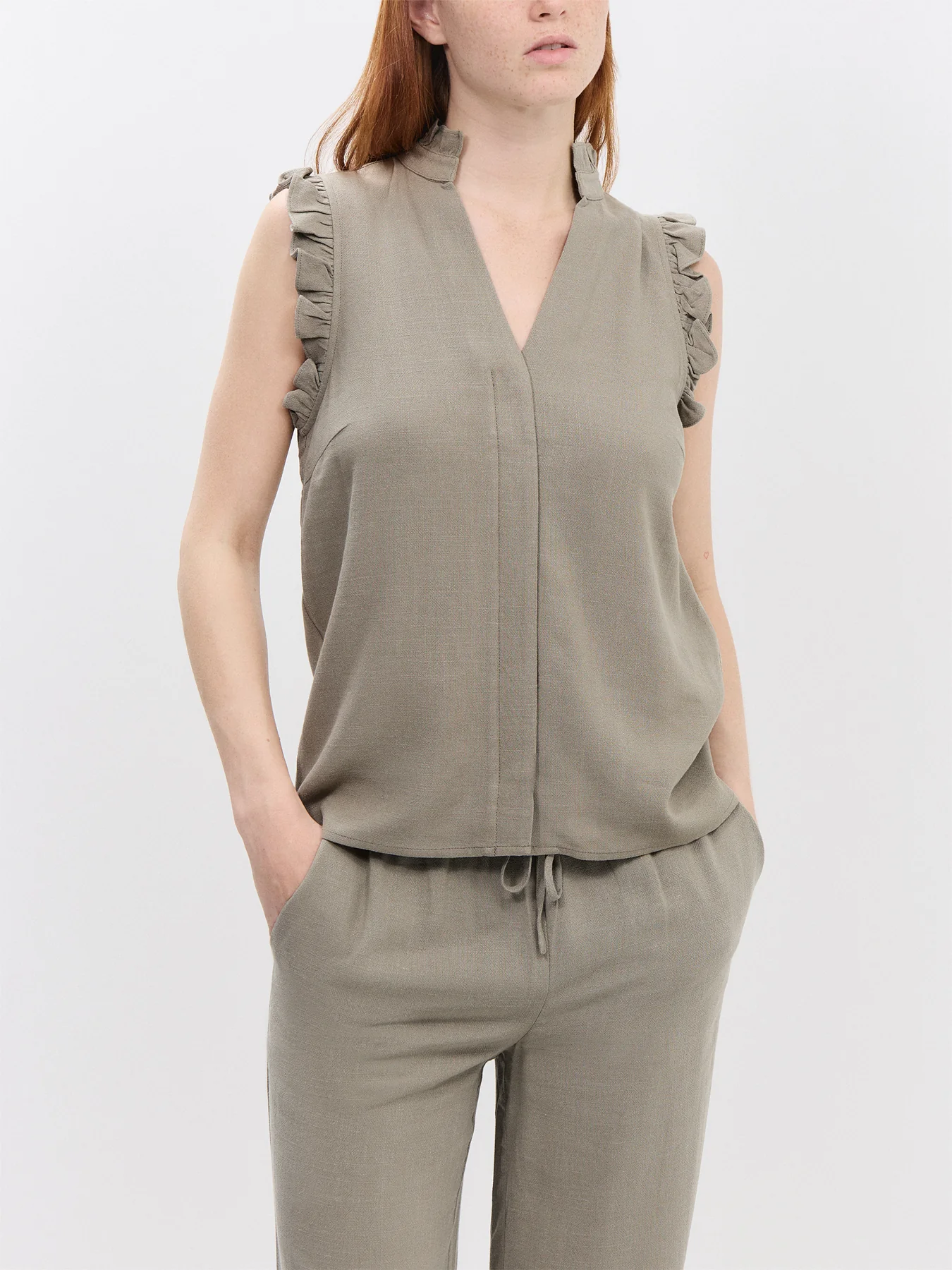 Sun Ruffle Vetiver Top - Image 3