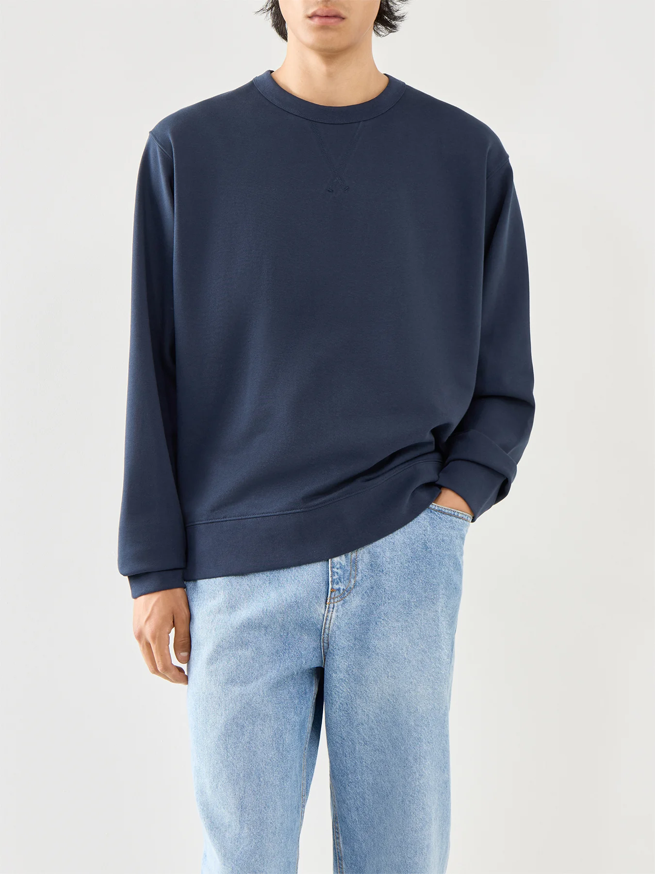 Cotton Navy Long Sleeves Crew Neck Jumper - Image 4