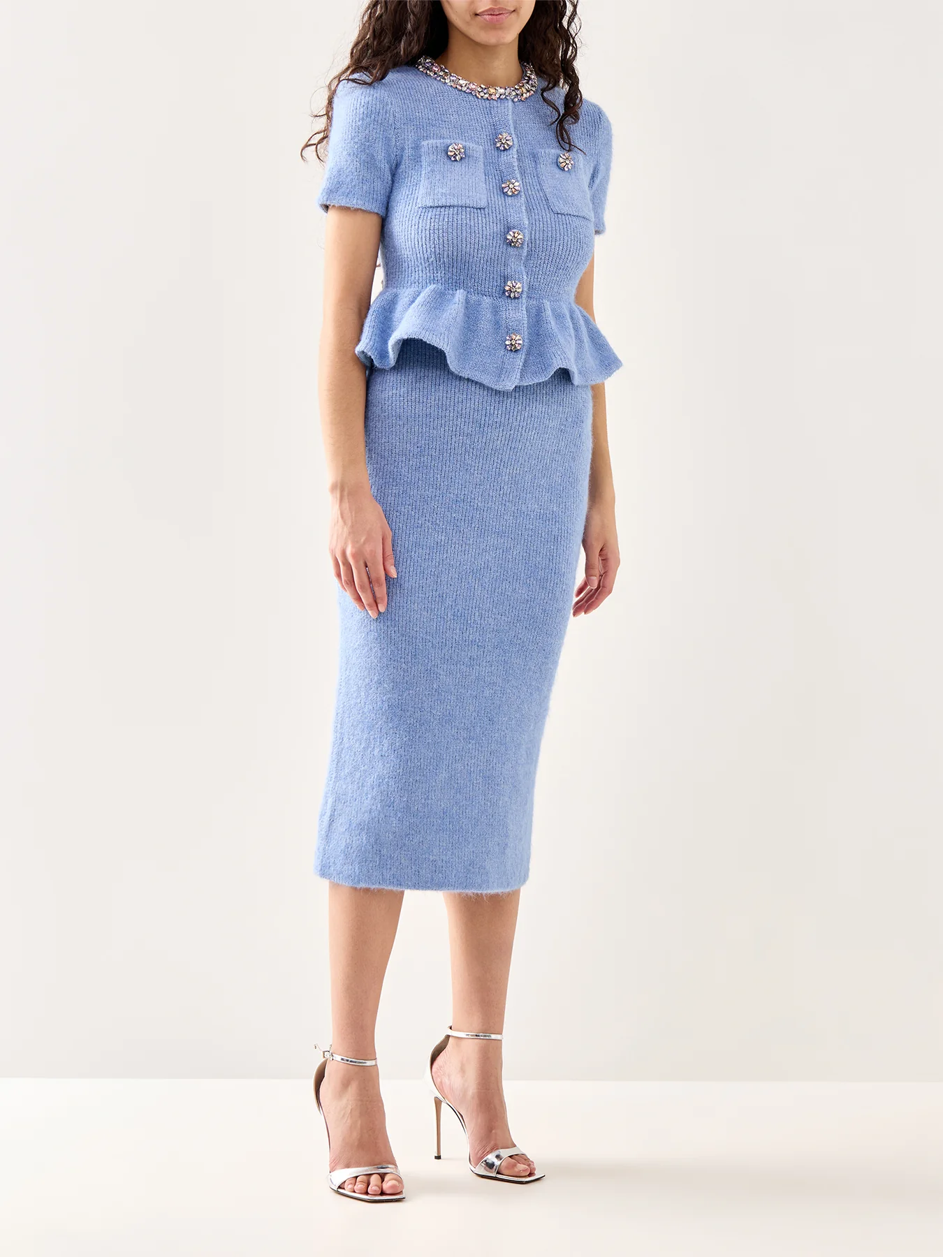 Blue Peplum Knit Midi Dress Blue - Image 2
