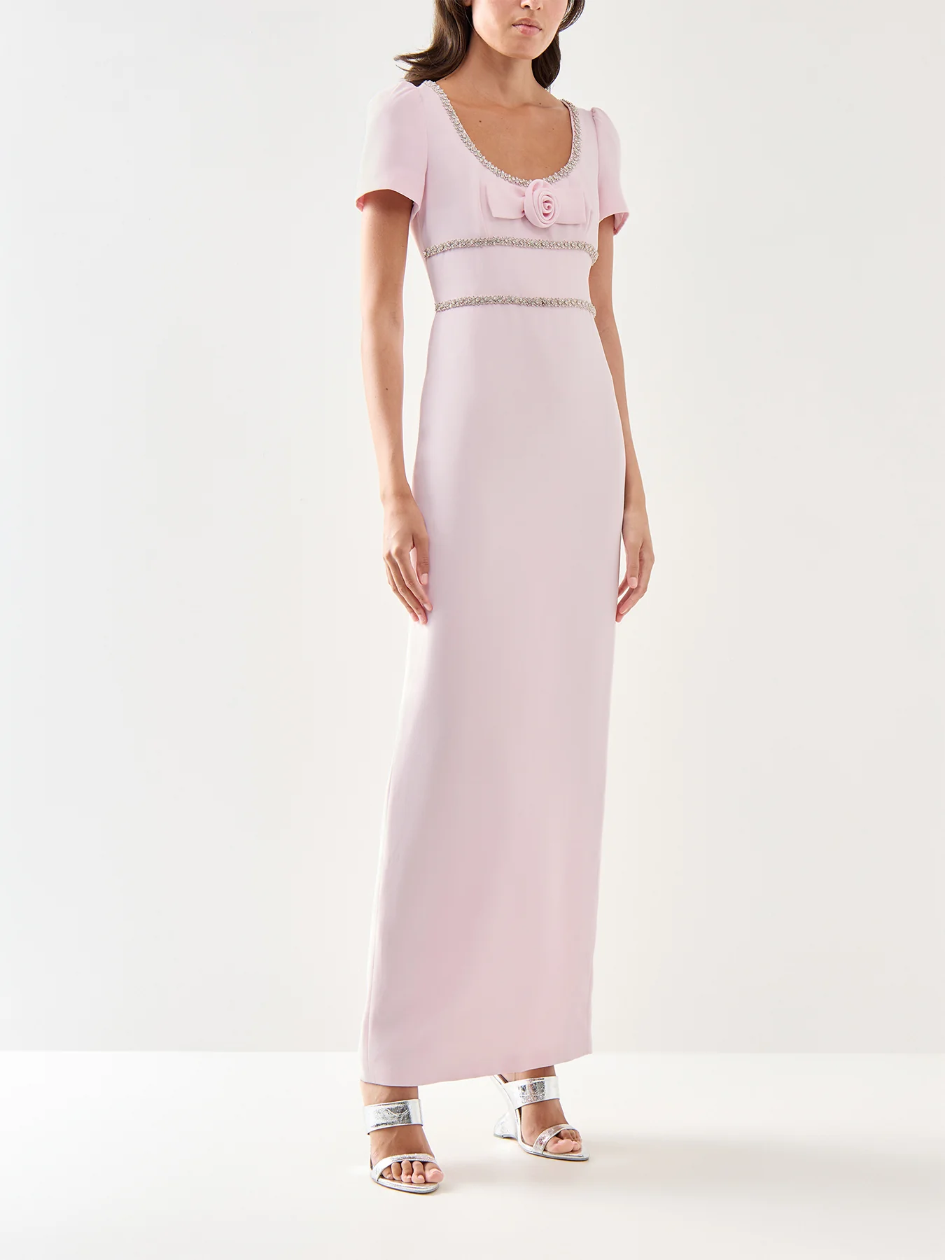 Pink Crepe Crystal Trim Maxi Dress - Image 4
