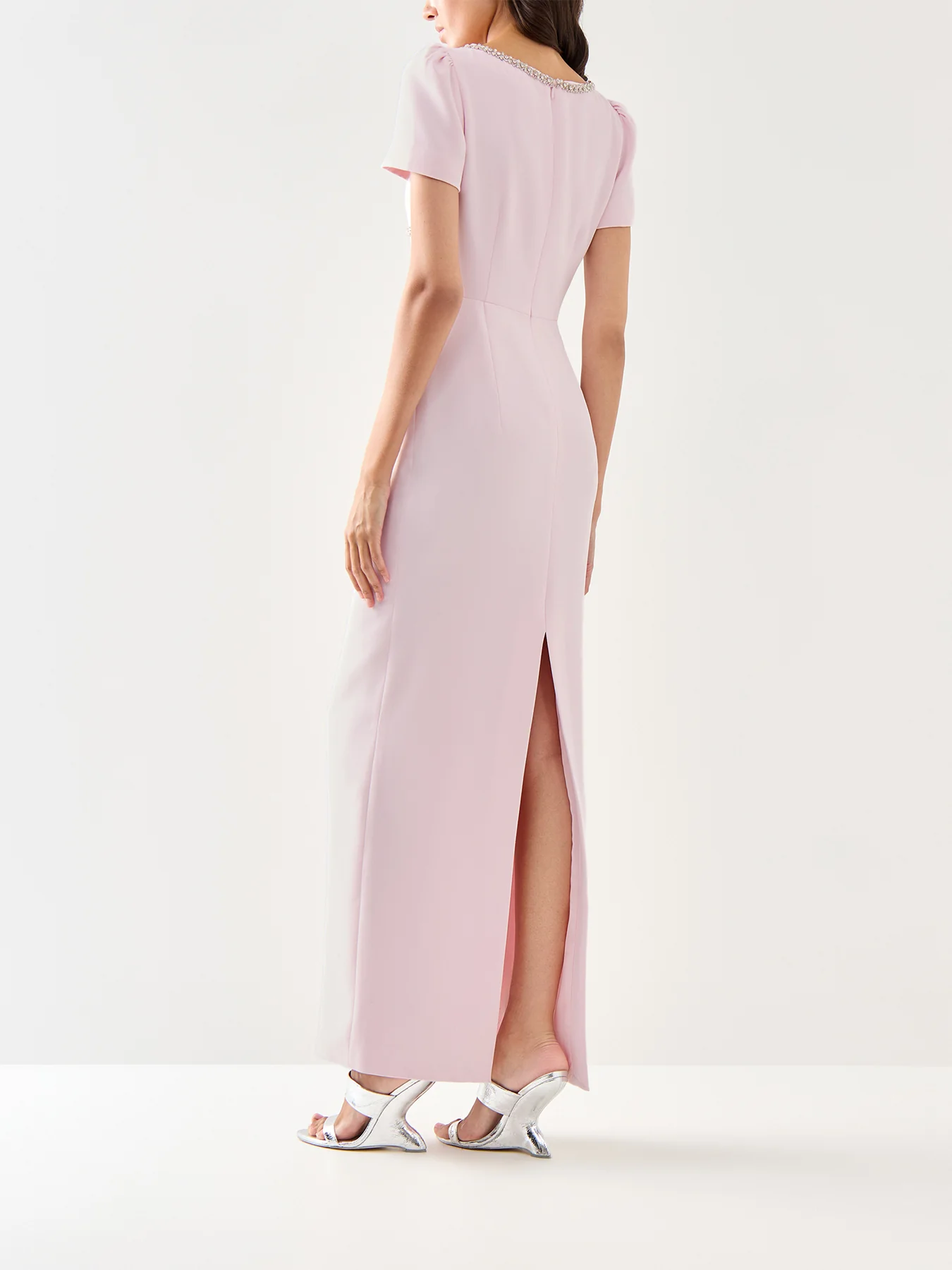 Pink Crepe Crystal Trim Maxi Dress - Image 5
