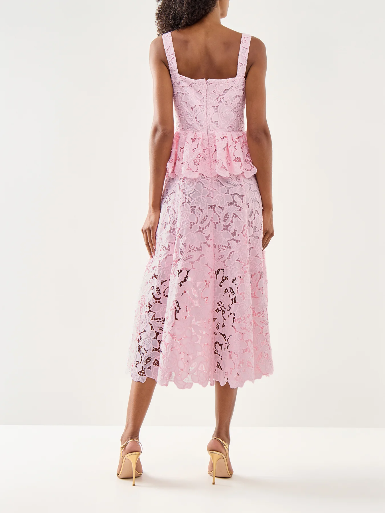 Pink Lace Peplum Midi Dress - Image 5