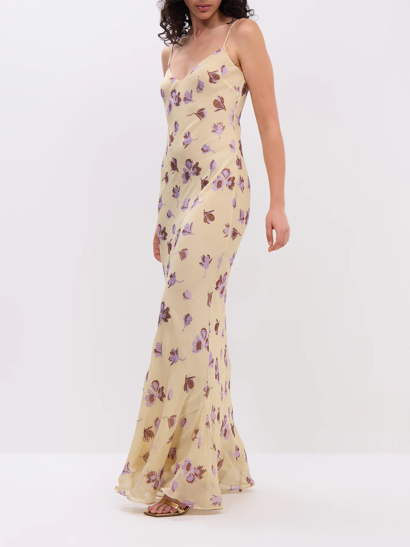 Yellow Floral Rhinestone Maxi Dress - Image 4
