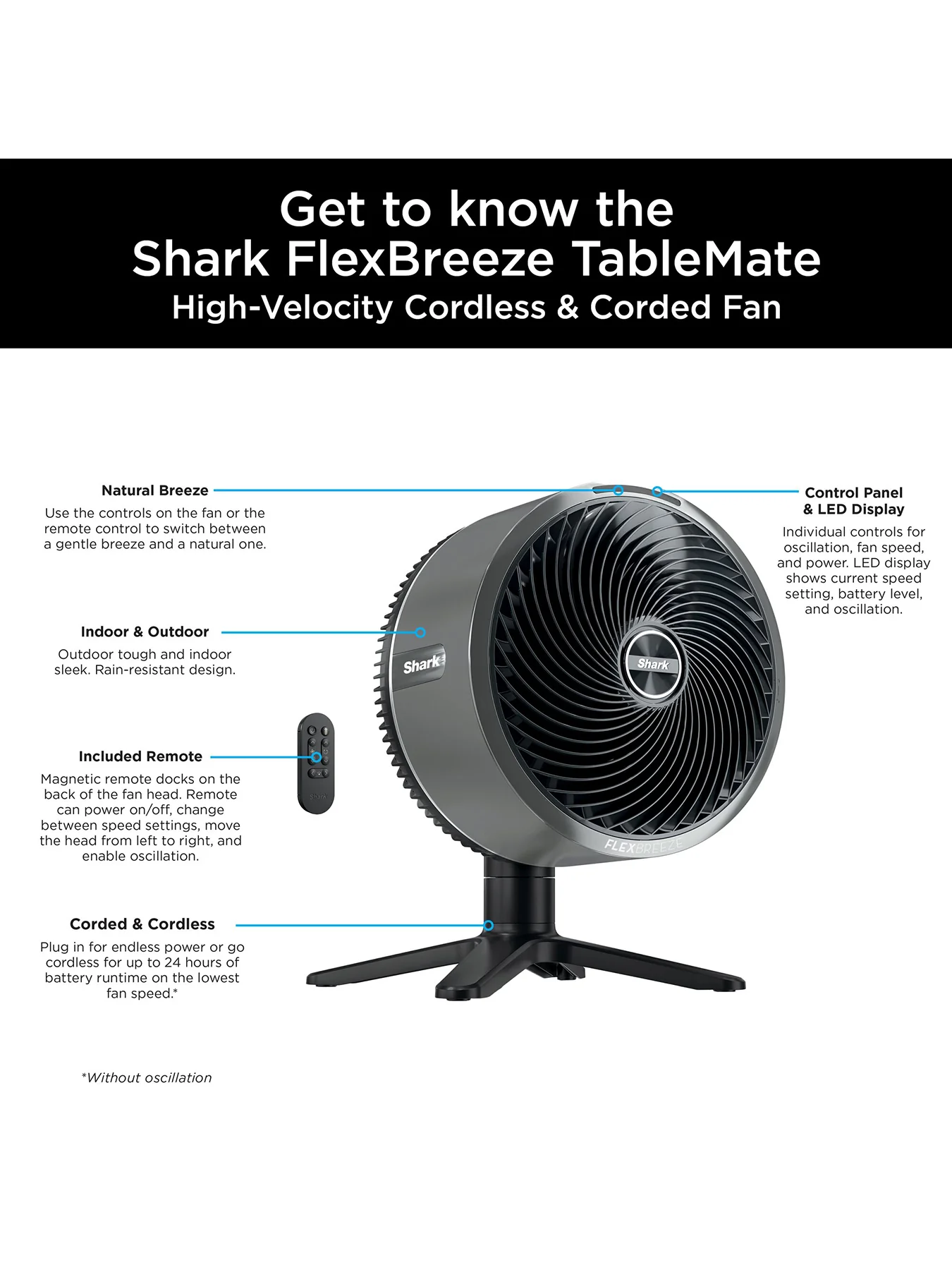 FlexBreeze TableMate High-Velocity Tabletop Fan Winter Fog - Image 3