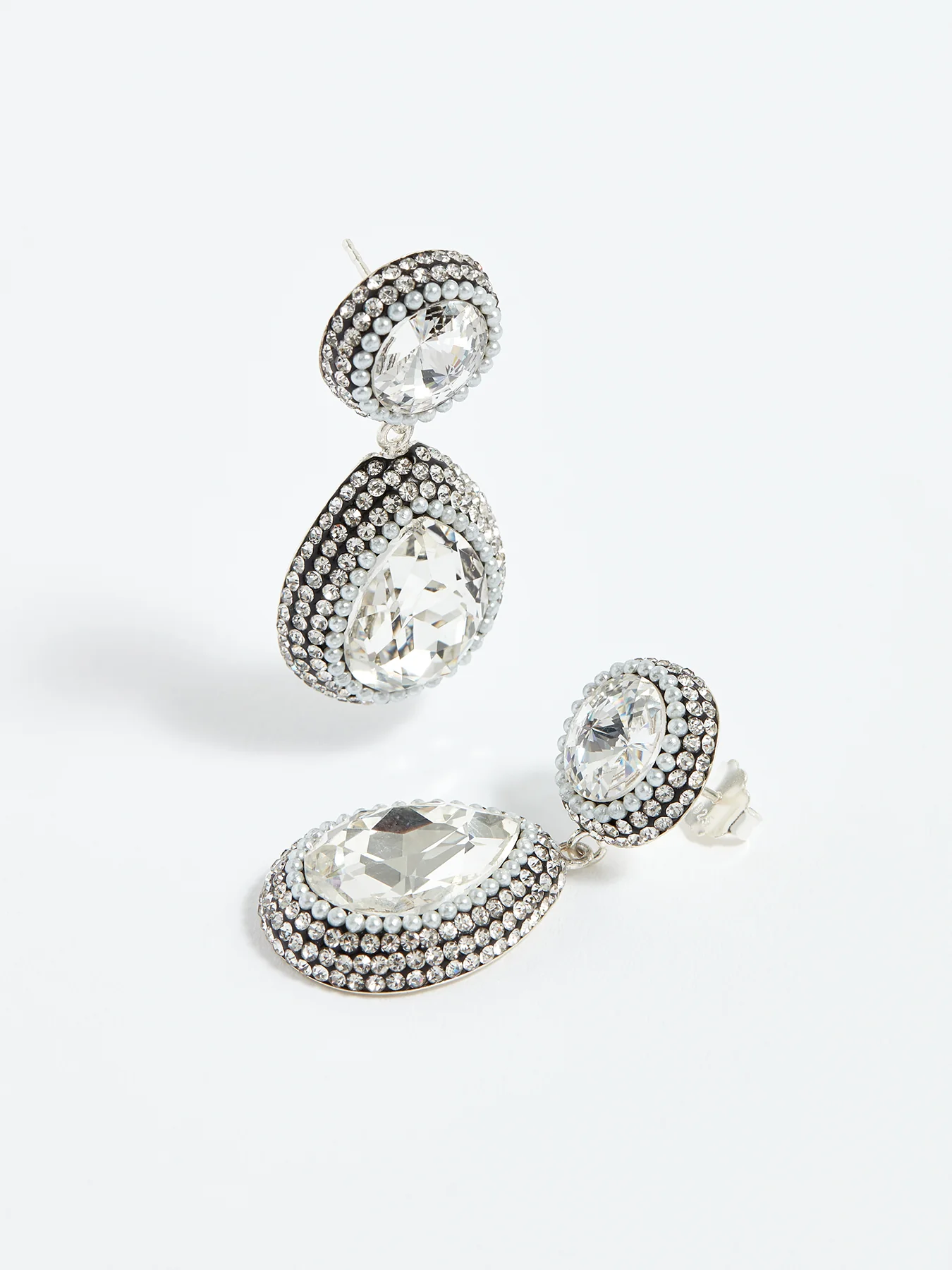Silver Teardrop Crystal Earrings - Image 3