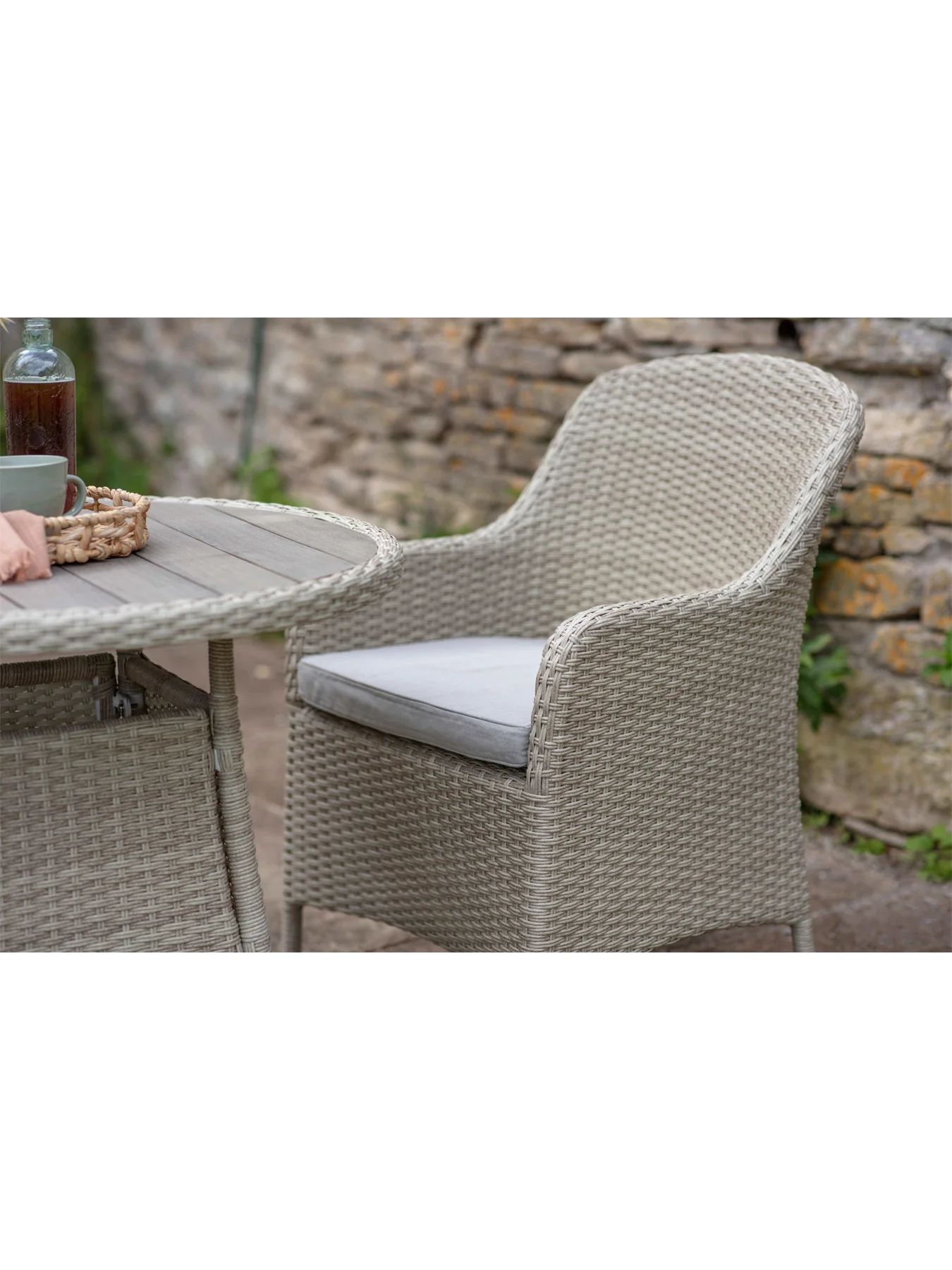 Tetbury Rattan 2 Seat Round Bistro Set with Tree-Free Top - Image 3