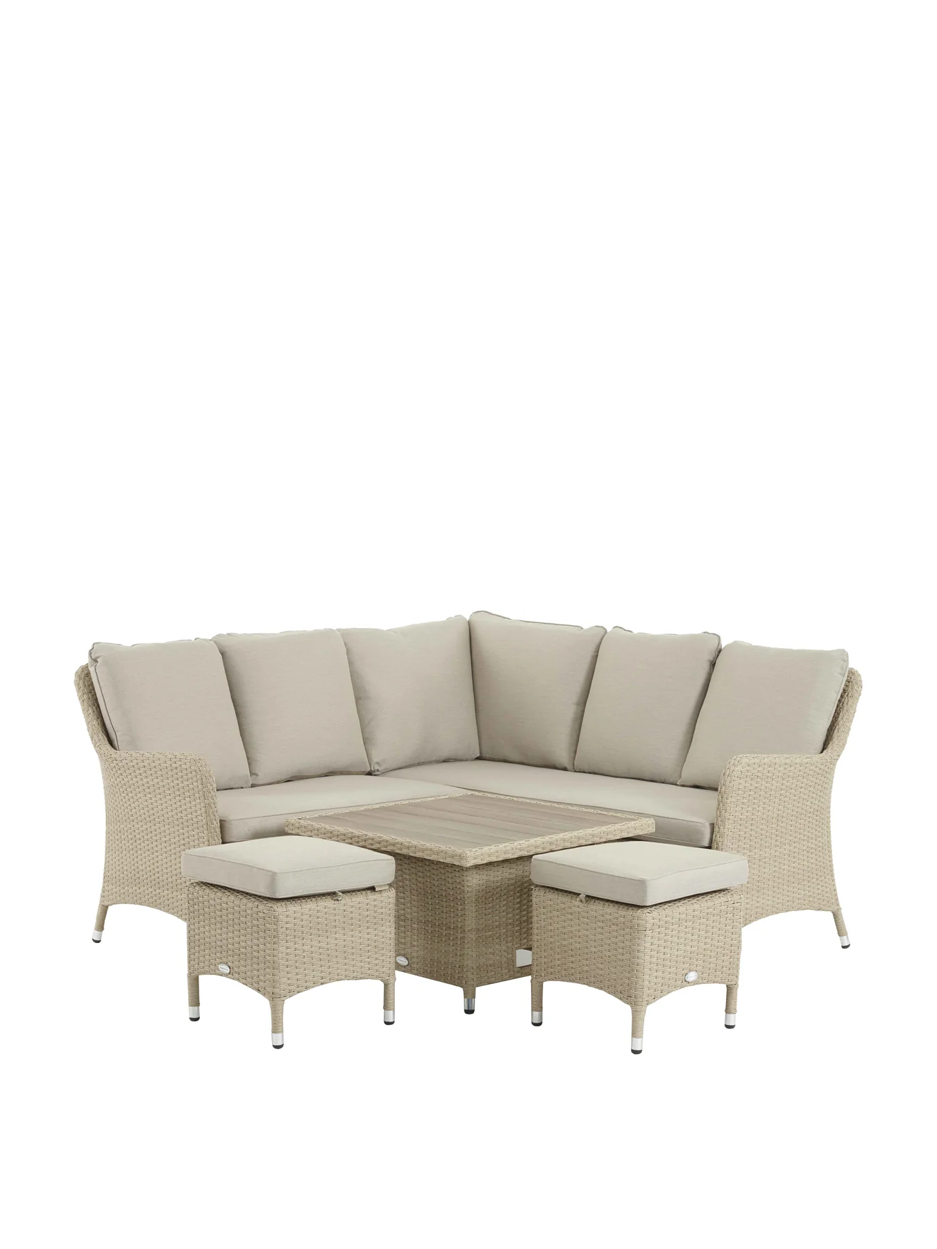 Tetbury Rattan Mini Corner Sofa with Dual Height Tree-Free Top Table & 2 Stools - Image 3