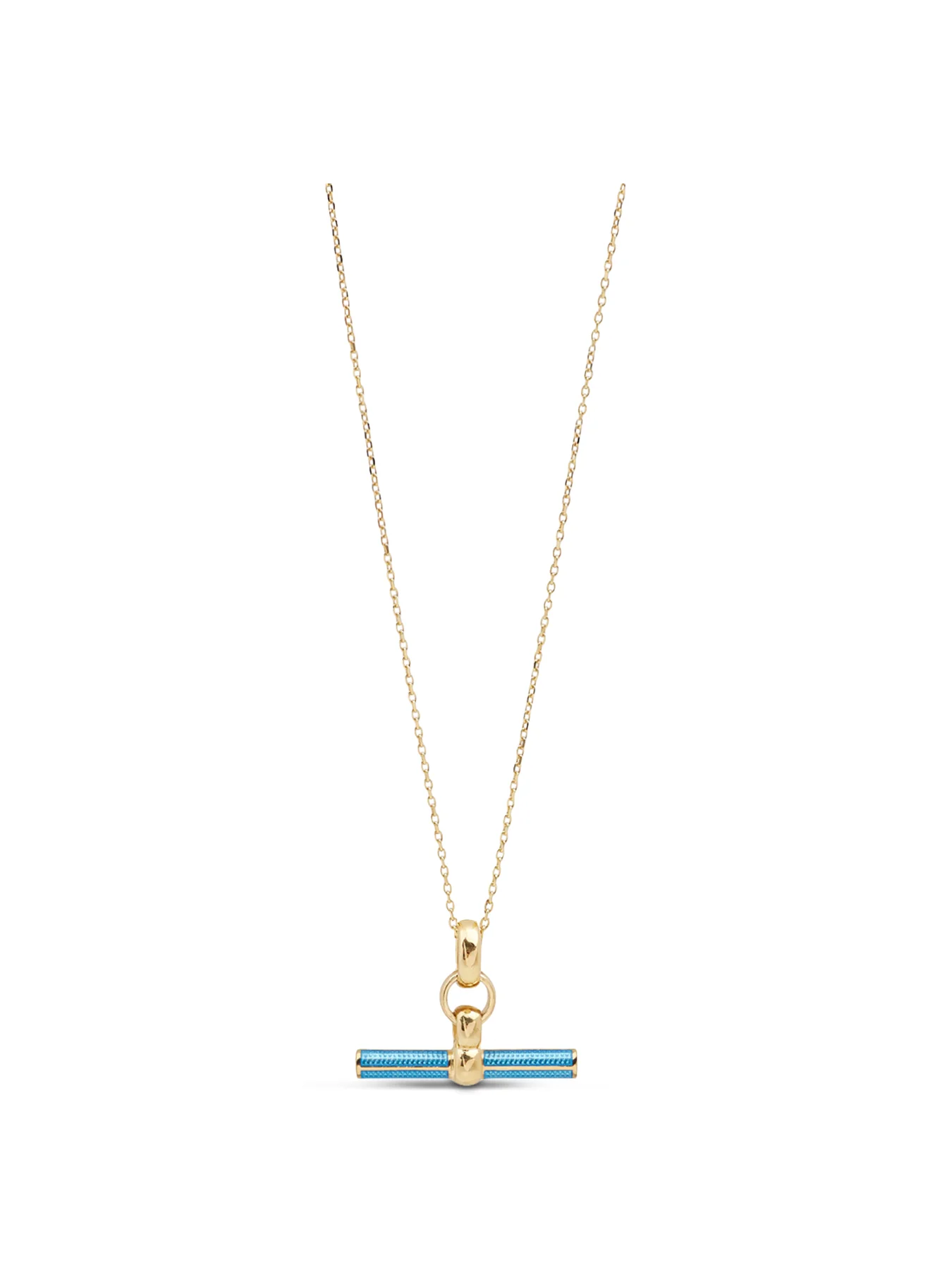 Aquamarine Enamel Small T-bar Necklace