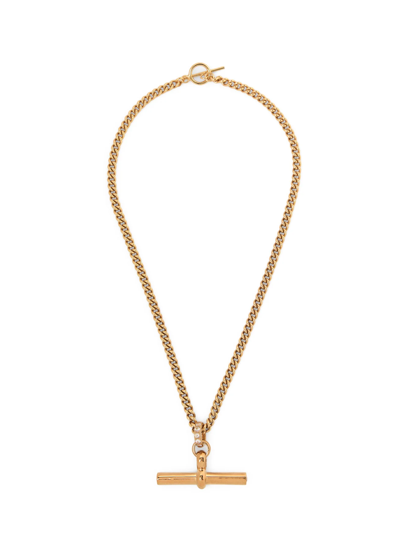 Giant Jewelled T Bar on Curb Chain Necklace
