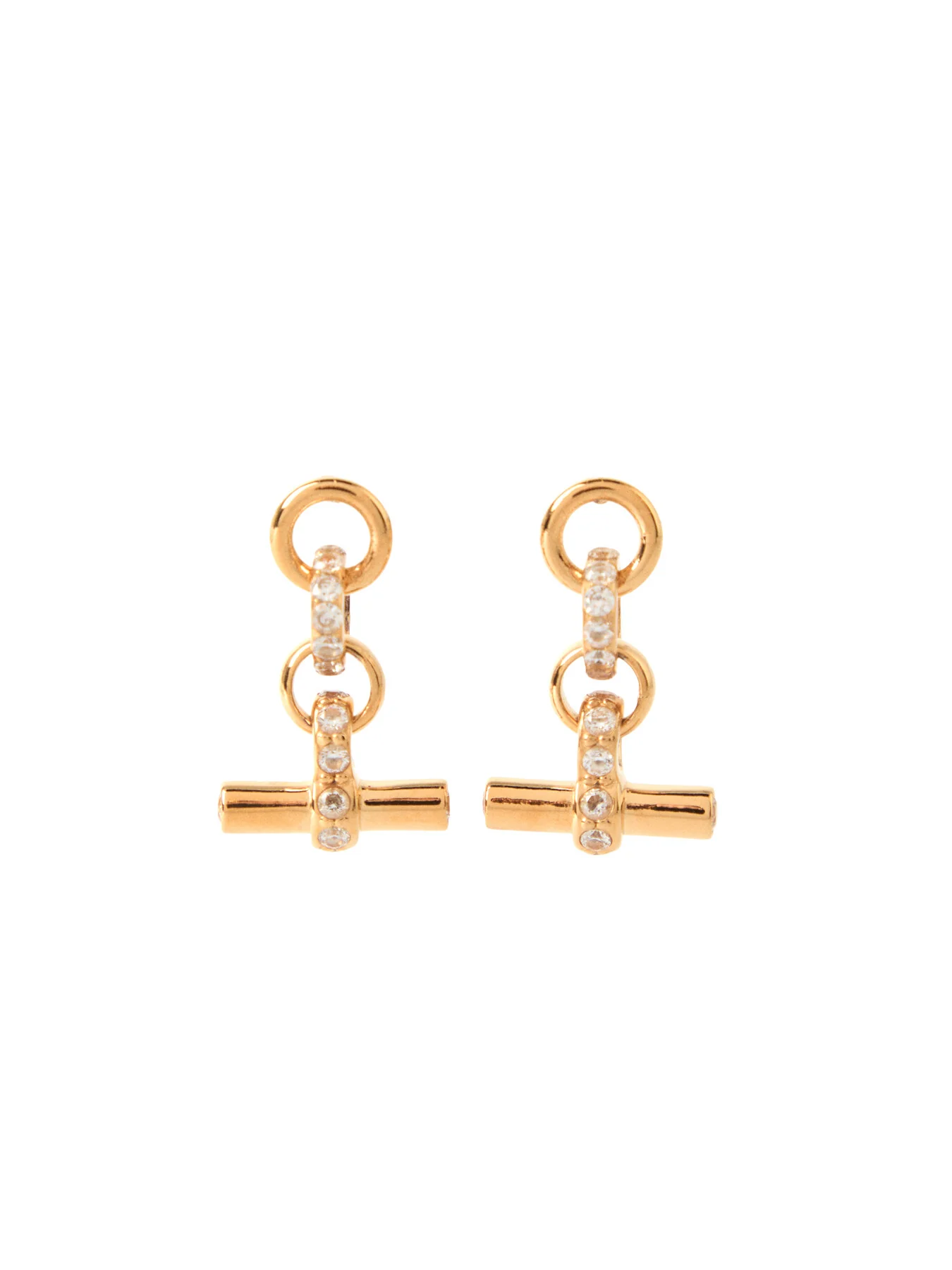 Jewelled Gold T Bar Drop Earrings