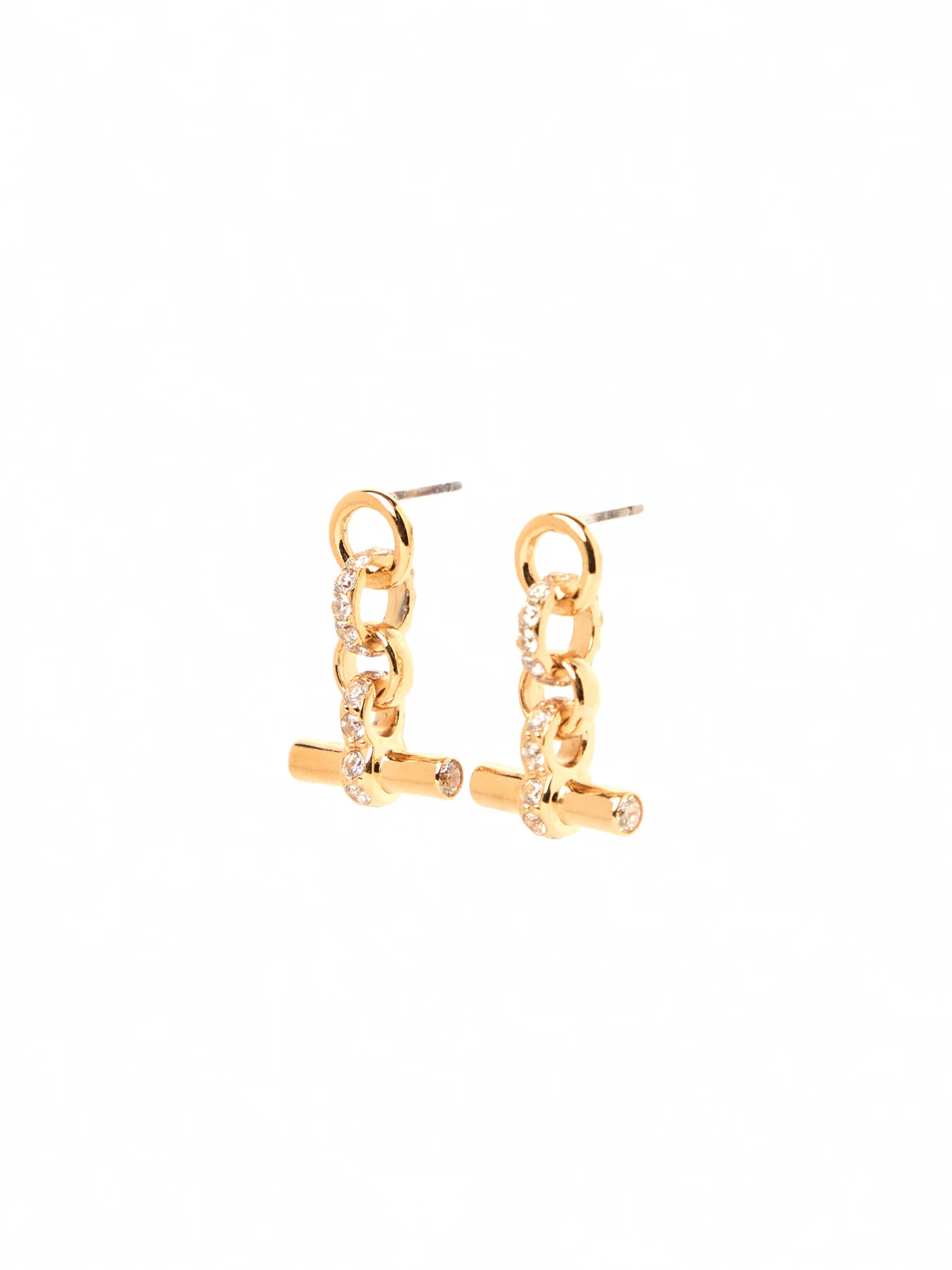 Jewelled Gold T Bar Drop Earrings - Image 2