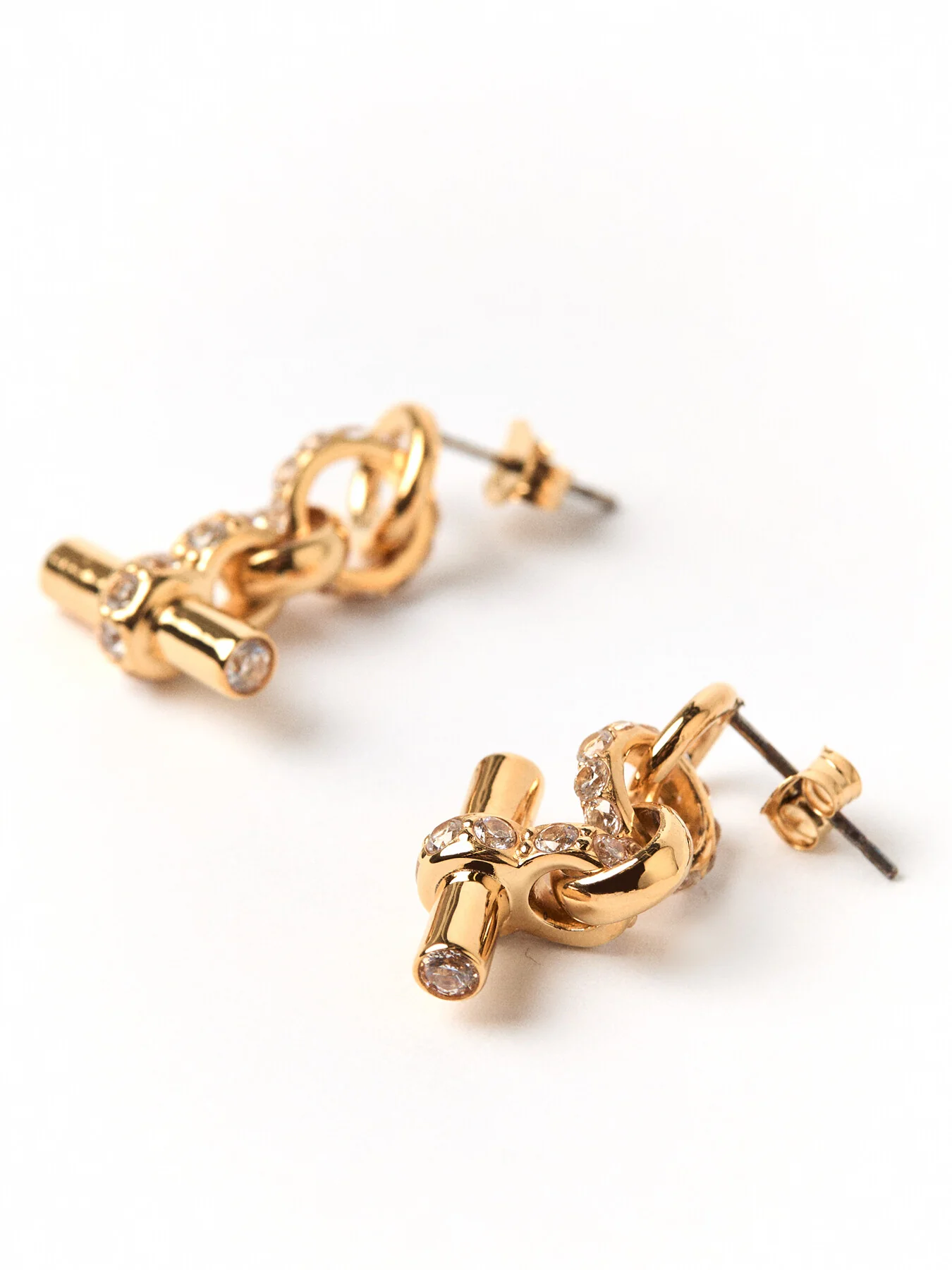 Jewelled Gold T Bar Drop Earrings - Image 3