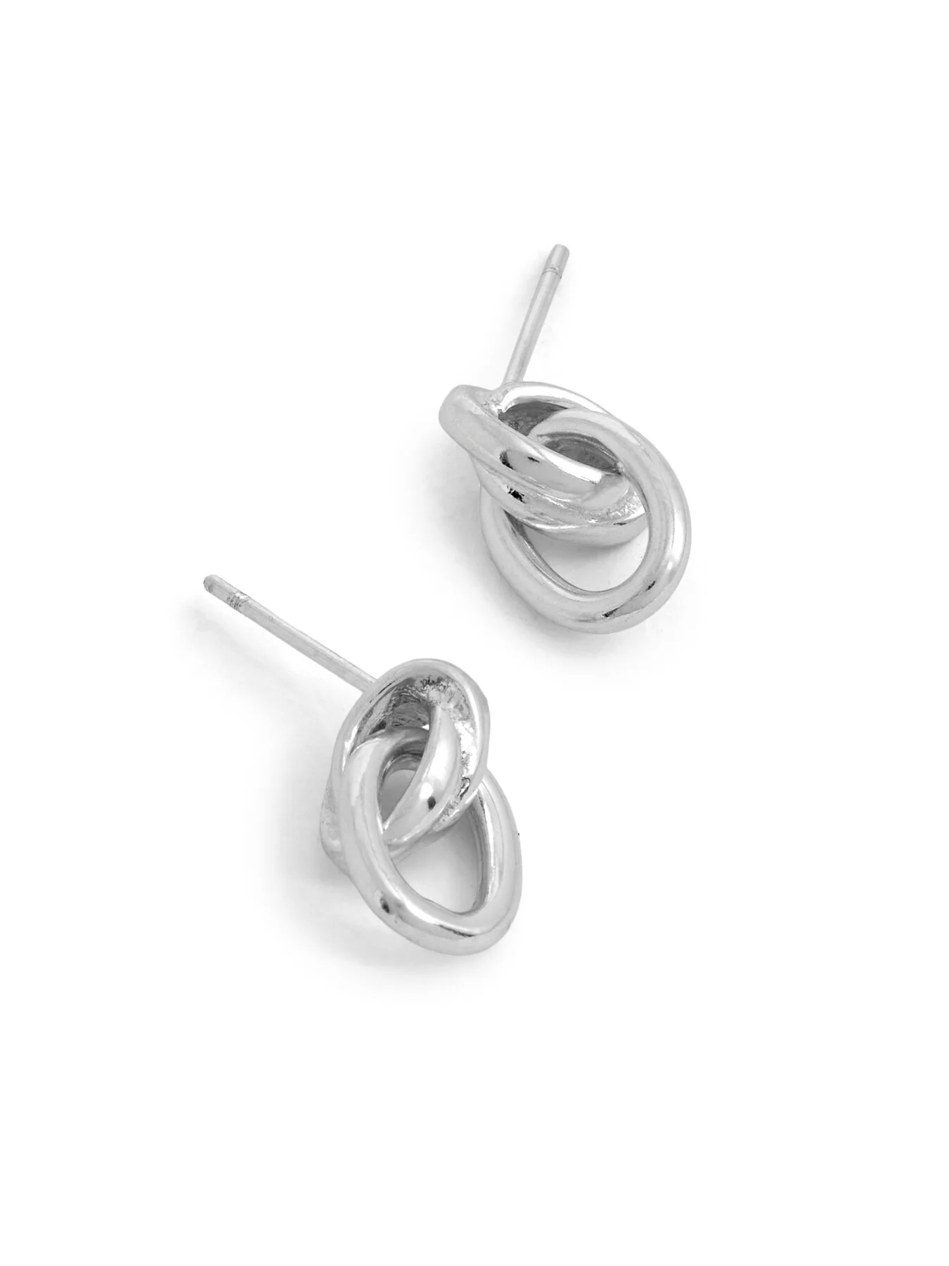 Small Silver Double Link Stud Earrings - Image 2