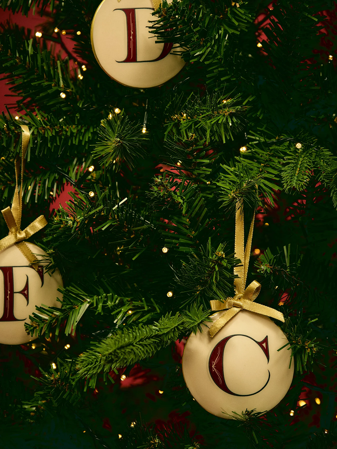 Enamel Round Alphabet Letter Bauble WHITE / RED - Image 2