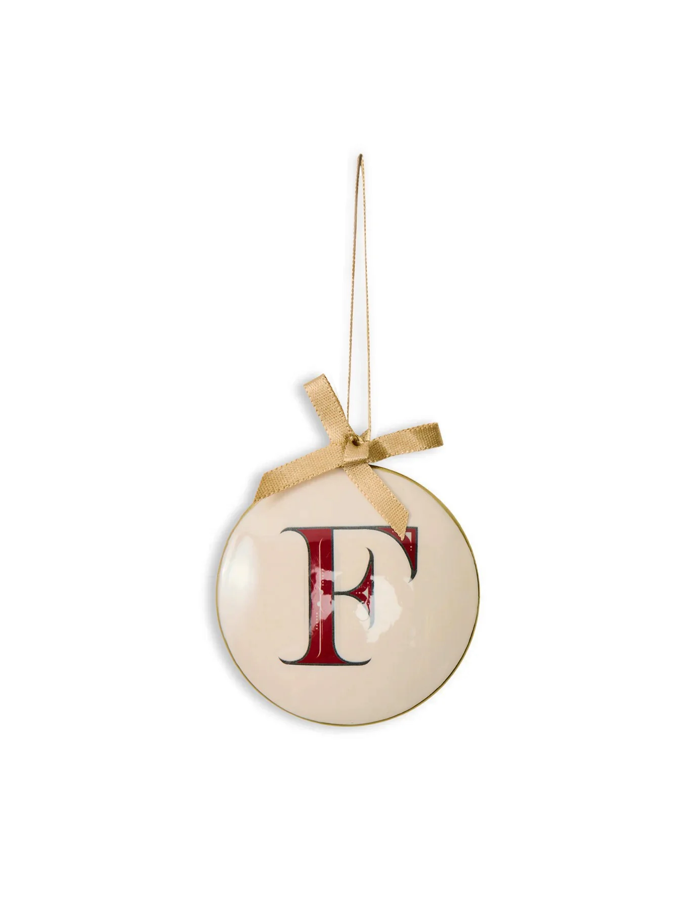 Enamel Round Alphabet Letter Bauble WHITE / RED