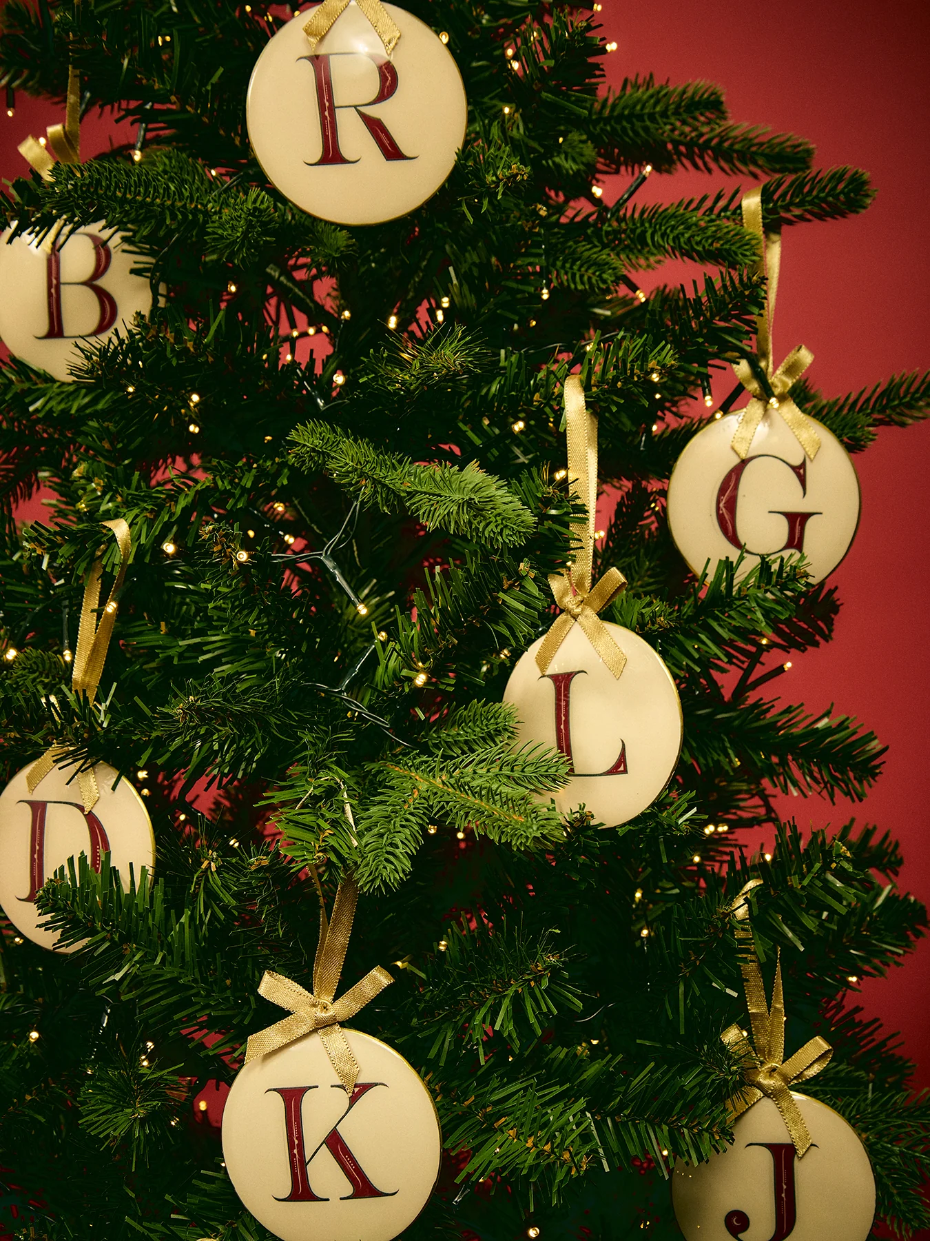 Enamel Round Alphabet Letter Bauble WHITE / RED - Image 2
