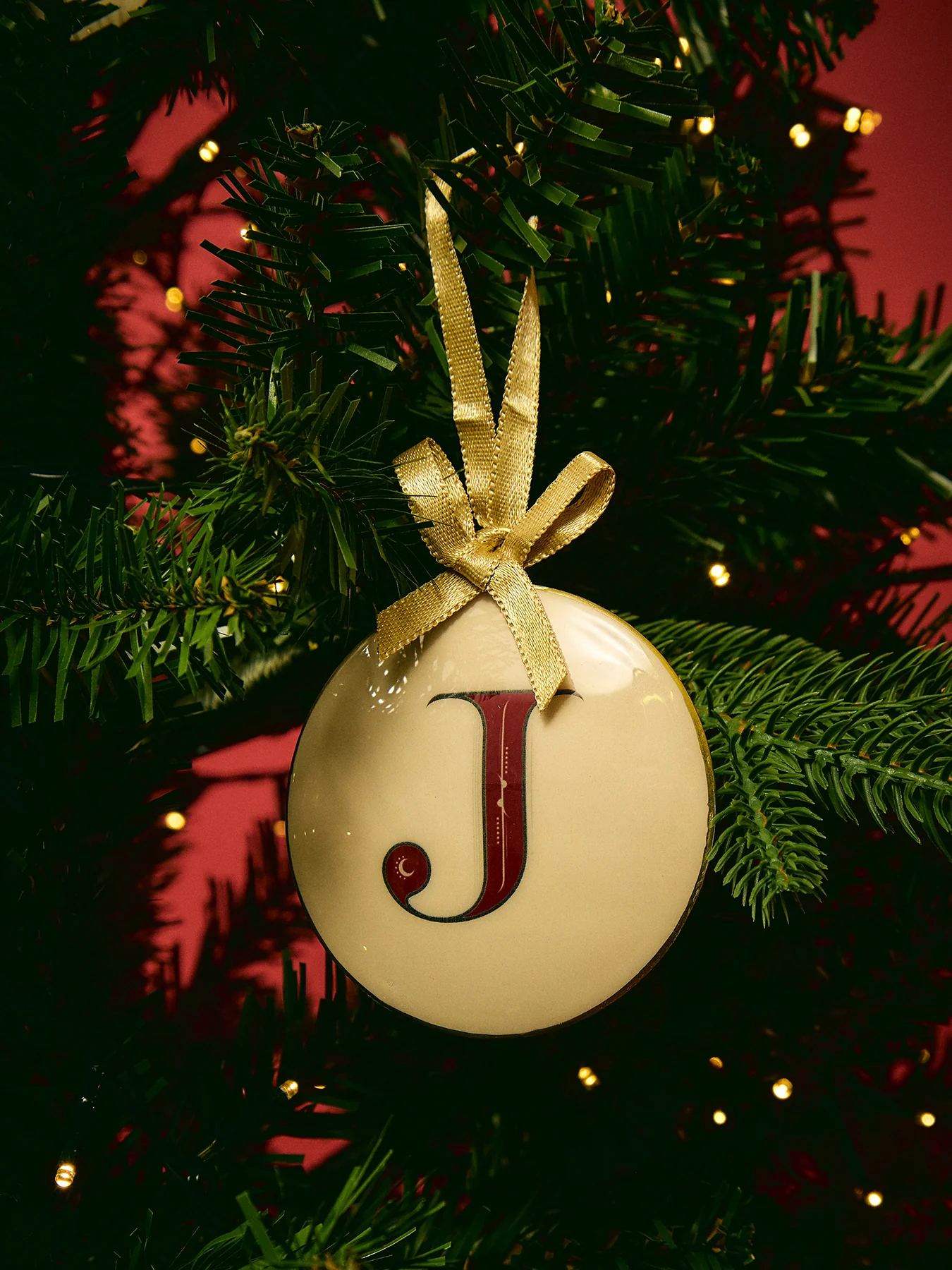 Enamel Round Alphabet Letter Bauble WHITE / RED - Image 2