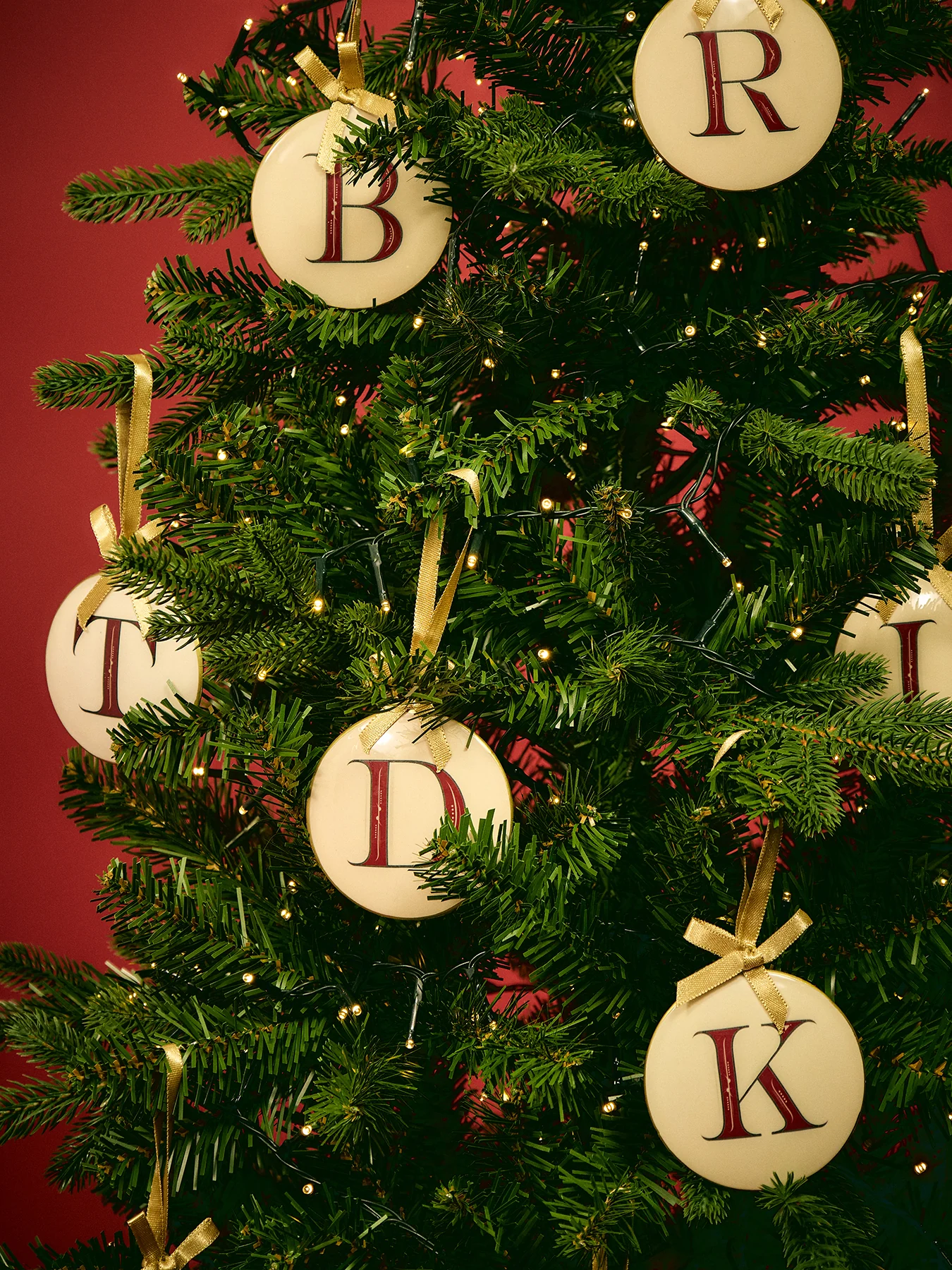 Enamel Round Alphabet Letter Bauble WHITE / RED - Image 2
