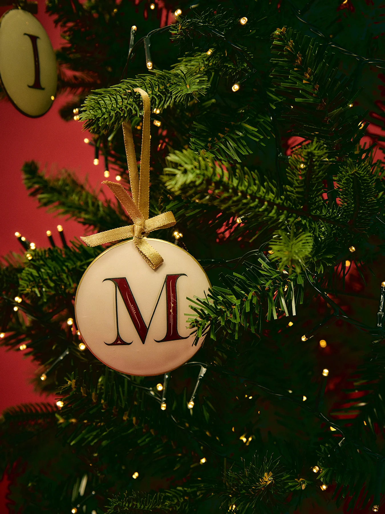 Enamel Round Alphabet Letter Bauble WHITE / RED - Image 2