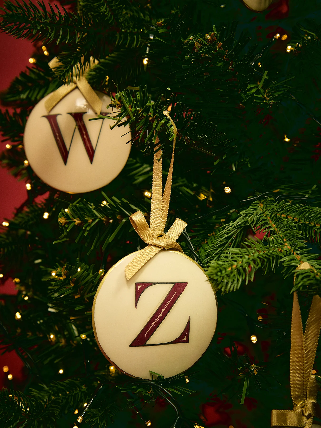 Enamel Round Alphabet Letter Bauble WHITE / RED - Image 2