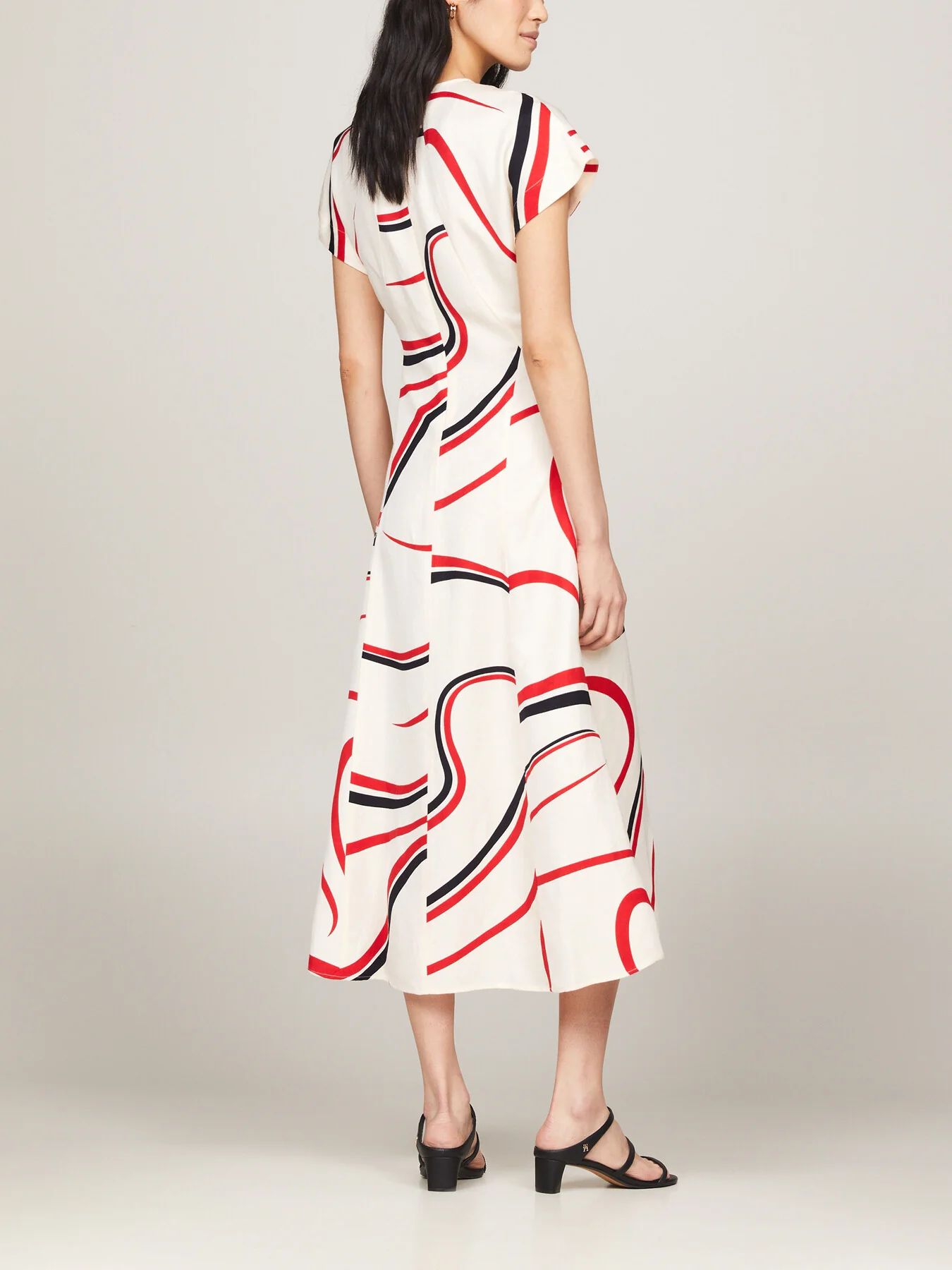 Ribbon Print Fit And Flare Midi Dress - Image 2