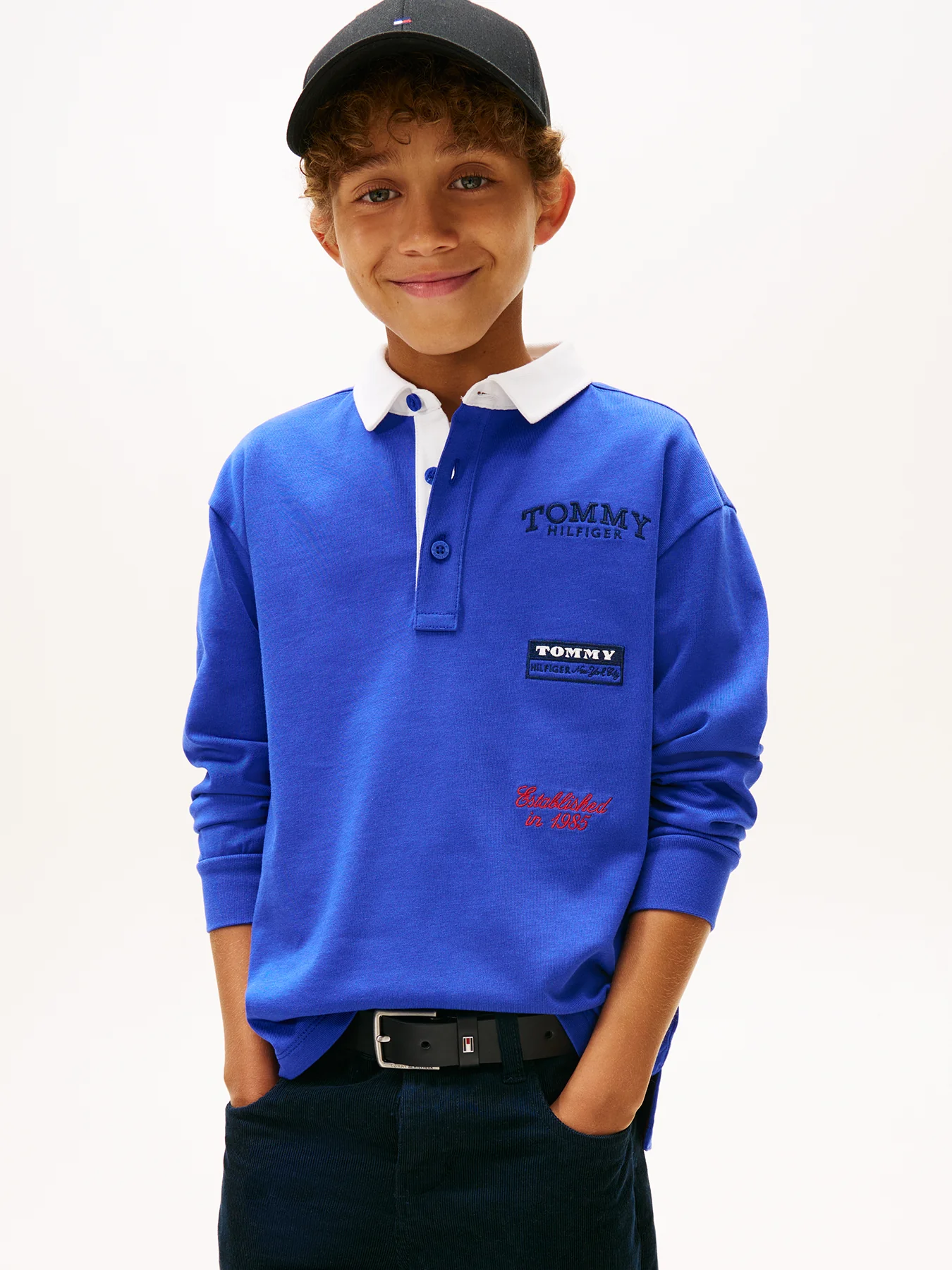 Kids’ Logo Embroidery Long Sleeve Polo Shirt Blue - Image 2
