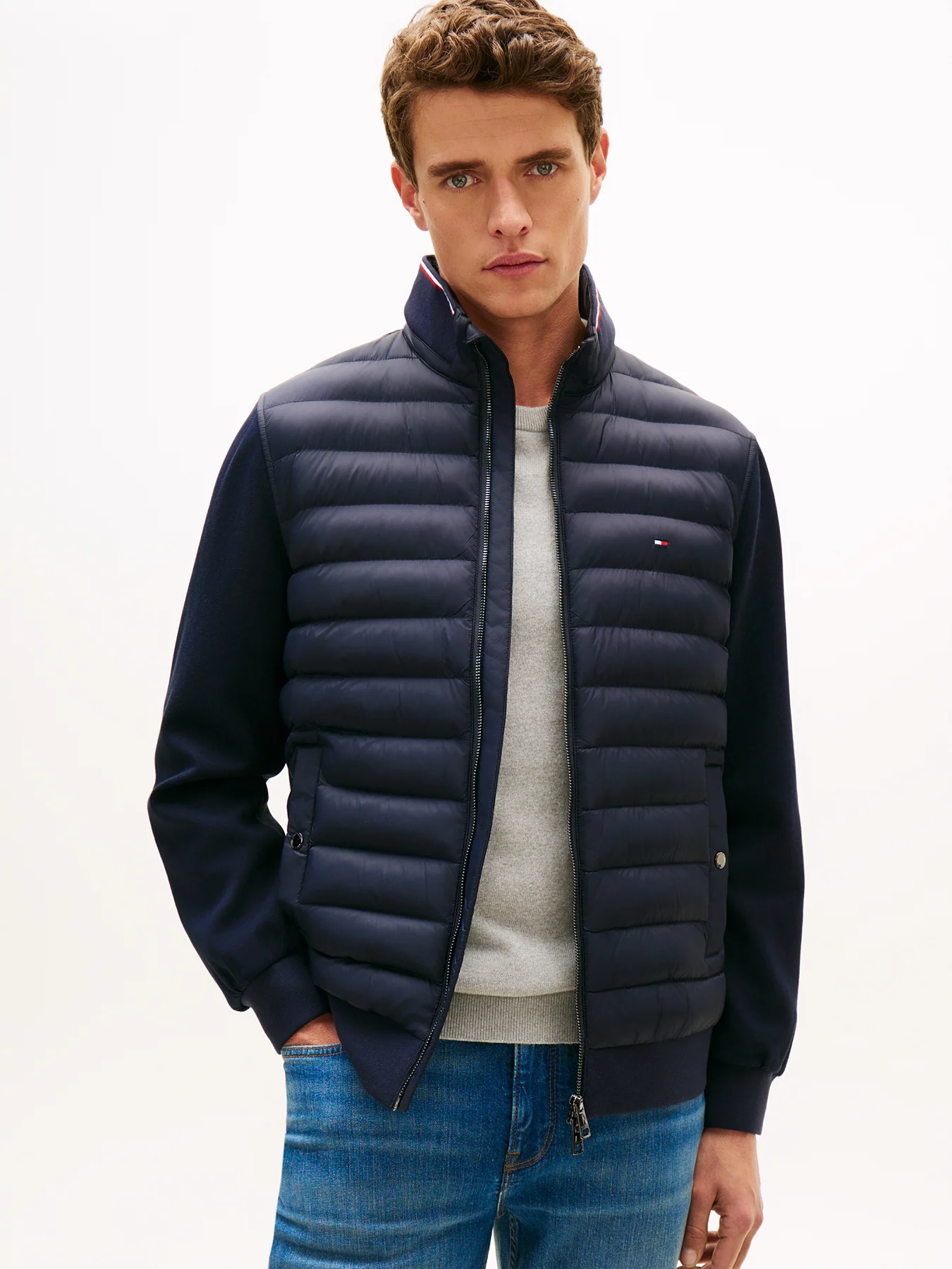 Quilted Zip Sweatshirt Blue - Image 4
