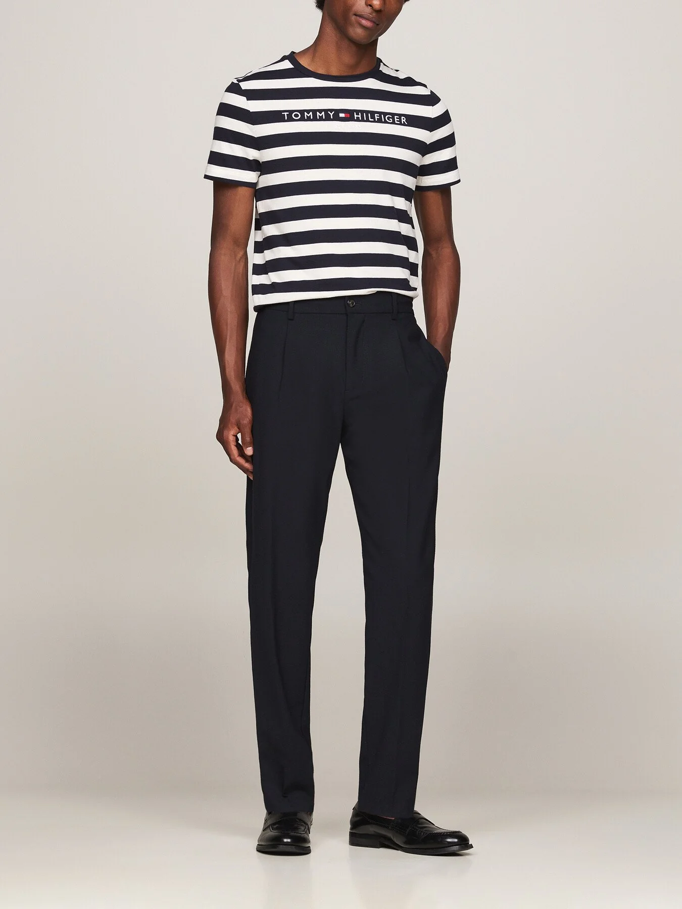 Stripe Logo Embroidery Slim T-Shirt