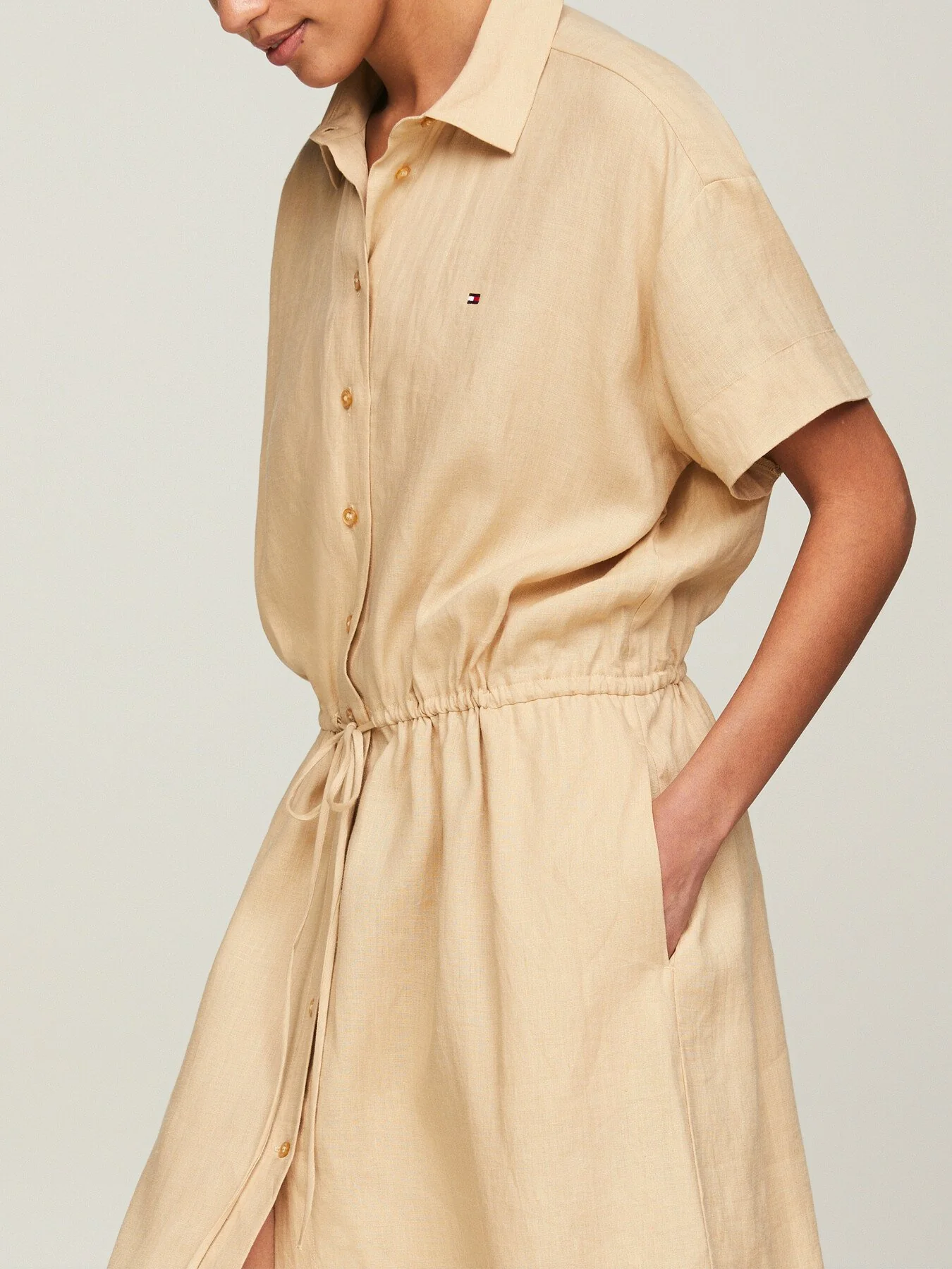 Linen Relaxed Short Sleeve Shirt Dress - Image 4