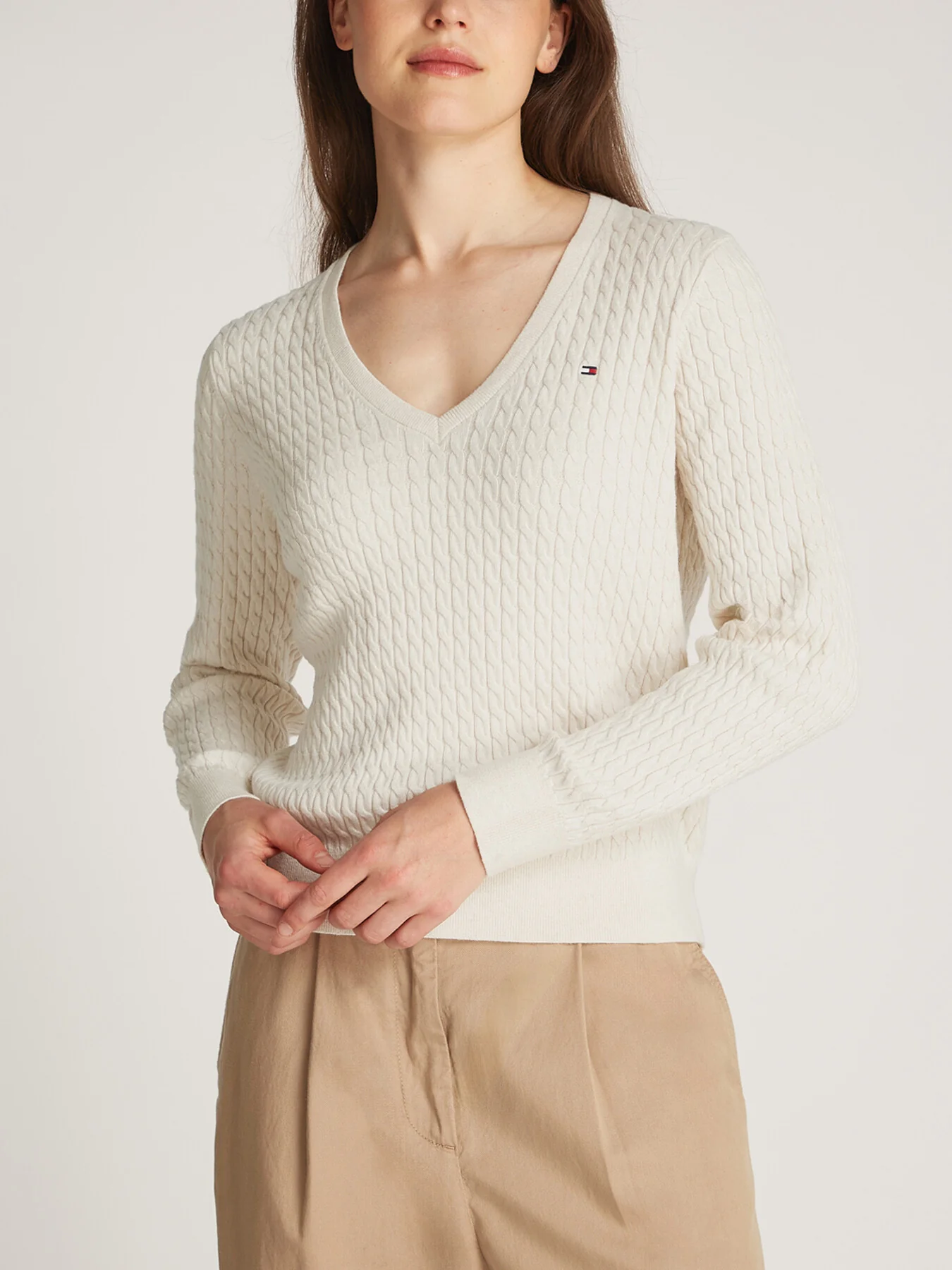 Cotton Cable V-Neck Sweater - Image 2