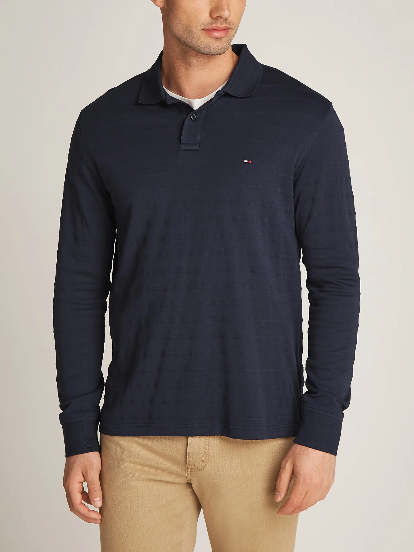Regular Fit Jacquard Stripe Long Sleeve Polo - Image 2