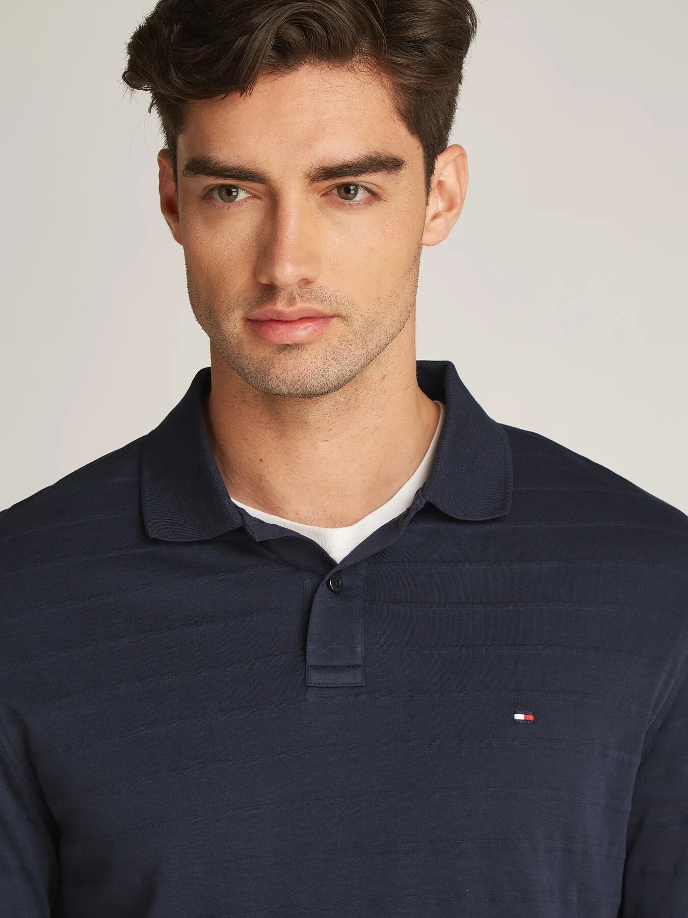 Regular Fit Jacquard Stripe Long Sleeve Polo - Image 3