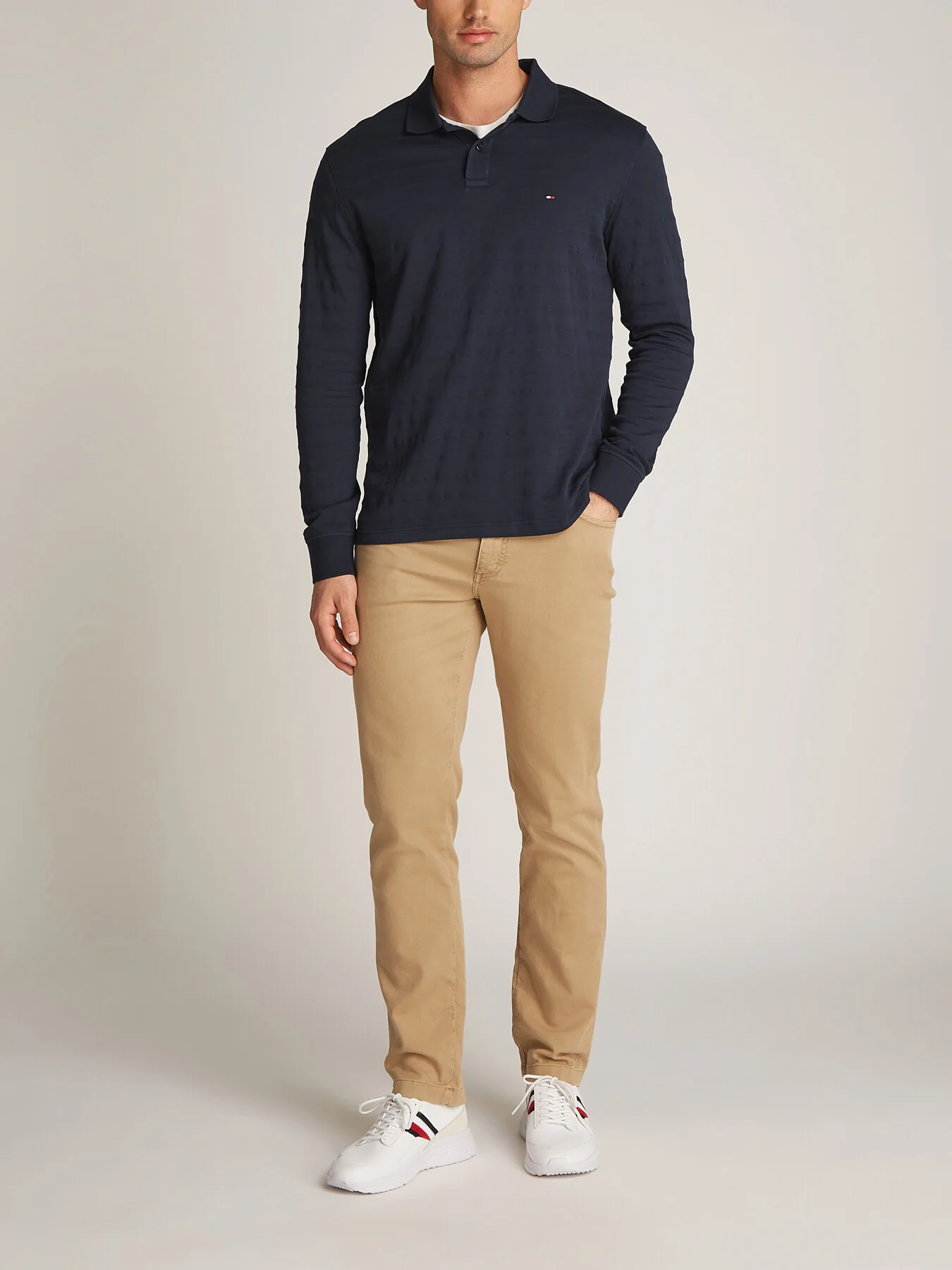 Regular Fit Jacquard Stripe Long Sleeve Polo - Image 5