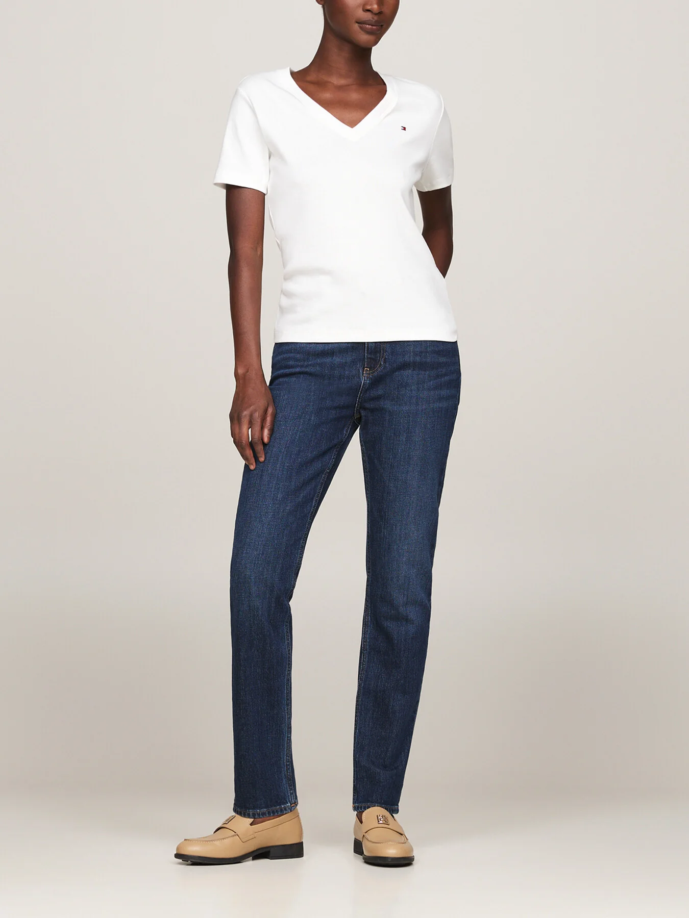 V-Neck Slim T-Shirt Ecru - Image 4