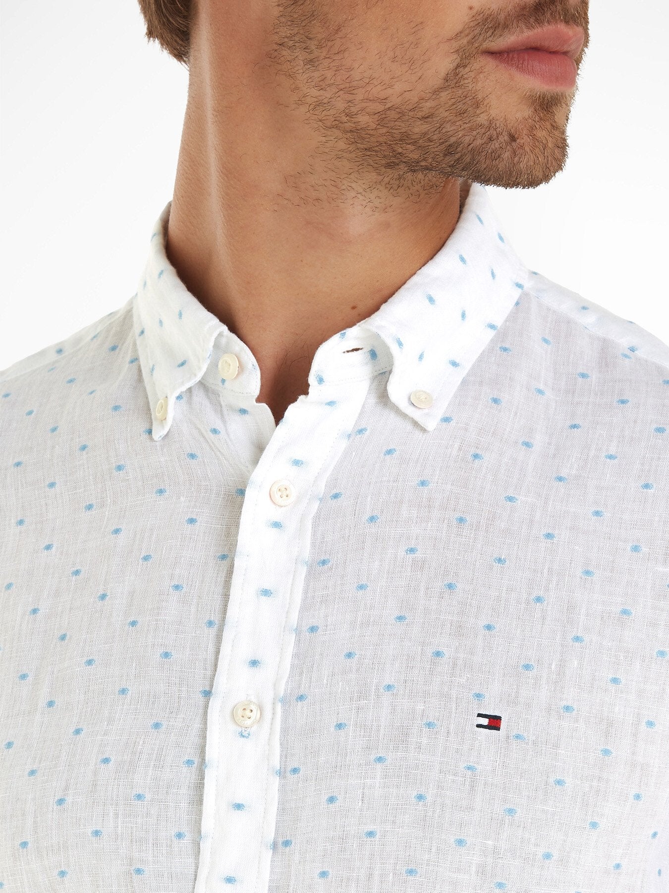 Linen Flag Embroidery Slim Fit Shi - Image 4