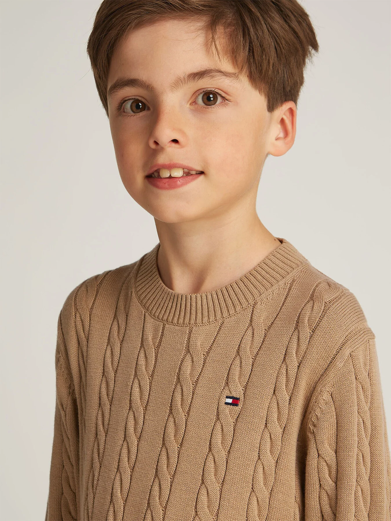Cotton Crew Neck Cable Sweater - Image 3
