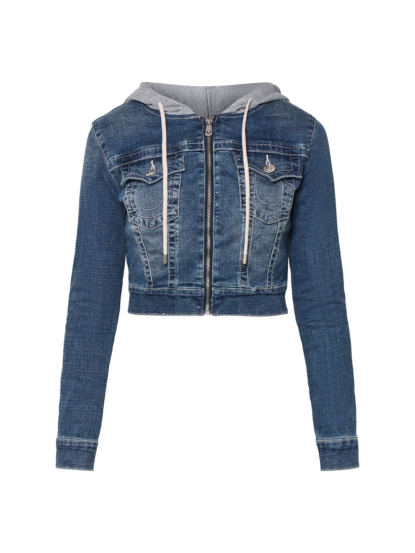 Shrunken Denim Zip Hoodie Jacket Blue