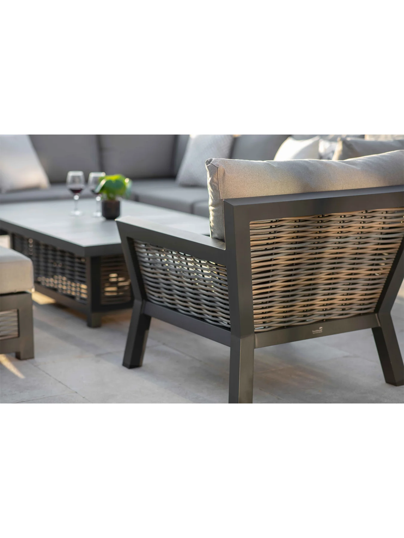 Tuscan Wicker L-Shape Sofa with Rectangle Piston Adjustable Height Table Bench & Chair - Image 4
