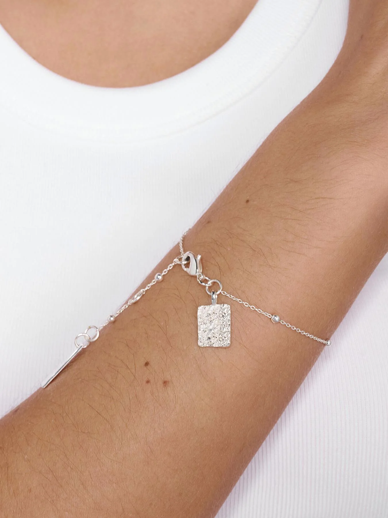 Ball Chain Bracelet with Textured Disc Drop - Image 2
