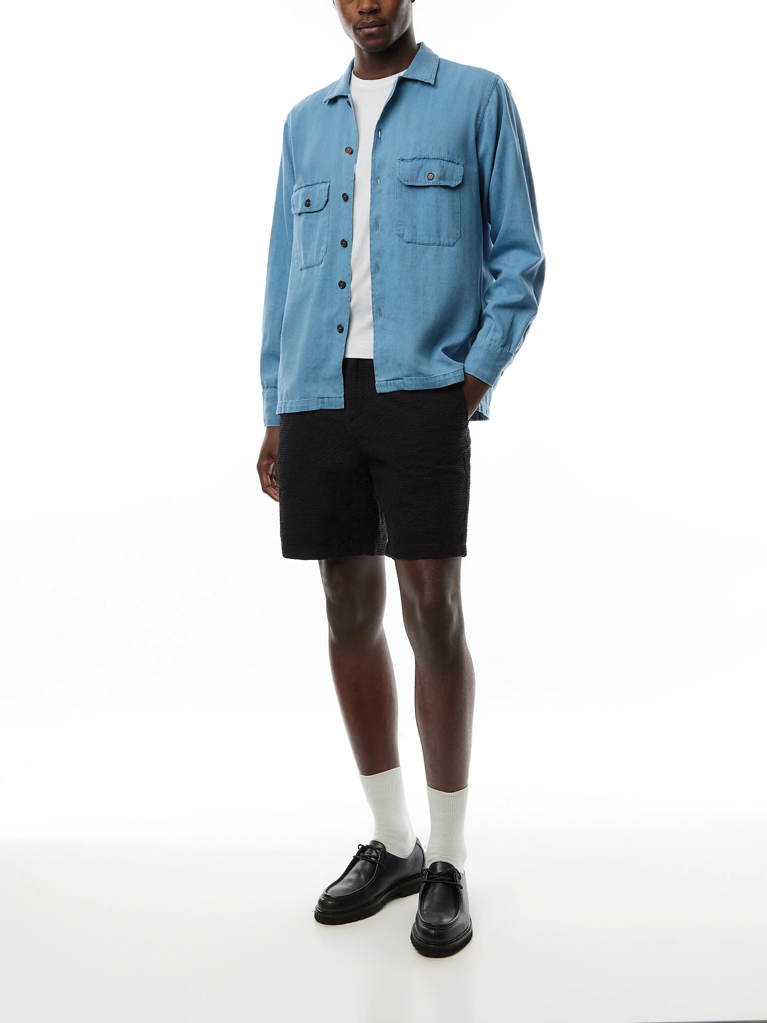 Washed Indigo Herringbone Utility Shirt - Image 2