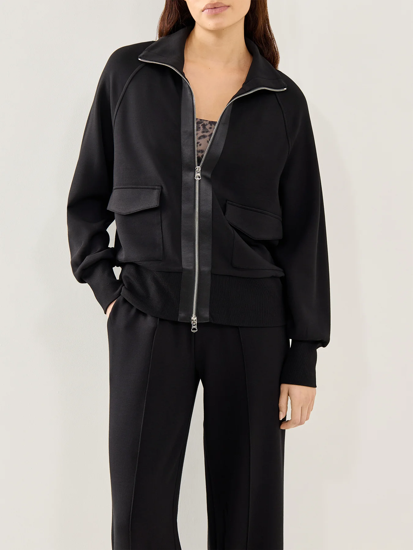 Zip Through High Neck Lounge Sweatshirt Black - Image 4