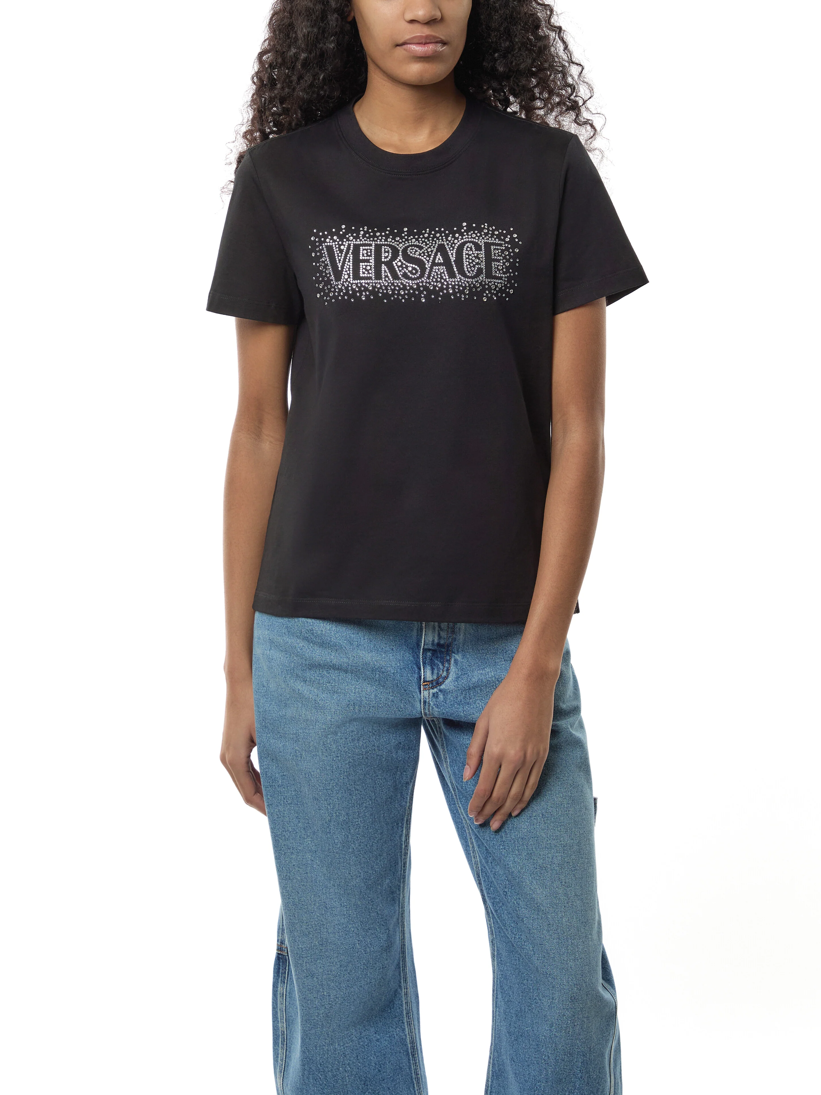 T-Shirt Versace Logo With Crystal Embroidery Yd Cotton Jersey - Image 4