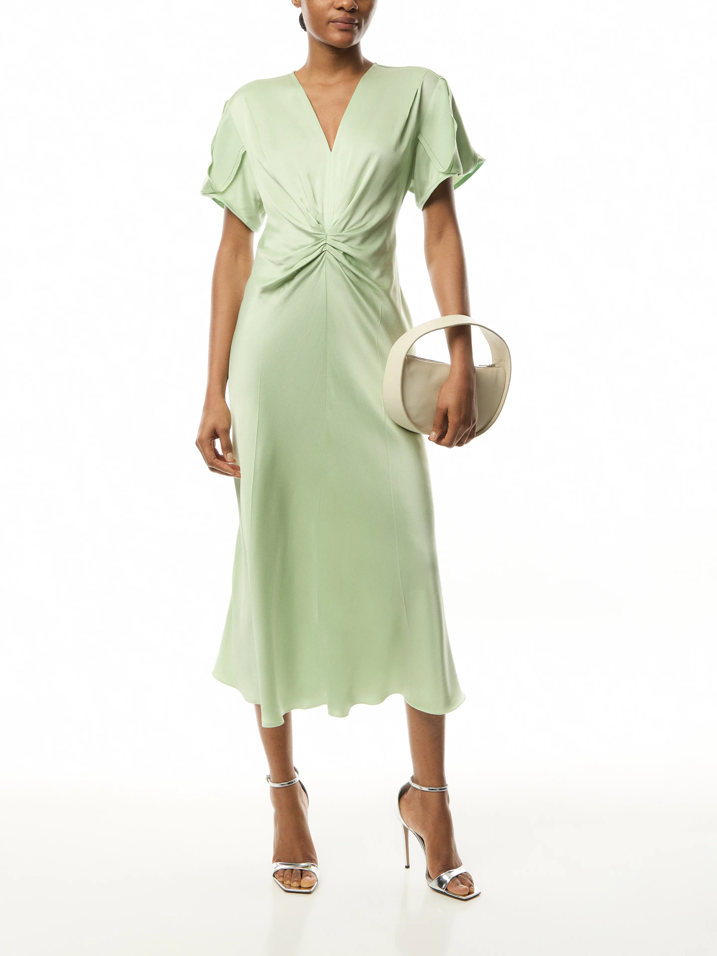 Gathered V-neck Midi Dress - Image 2