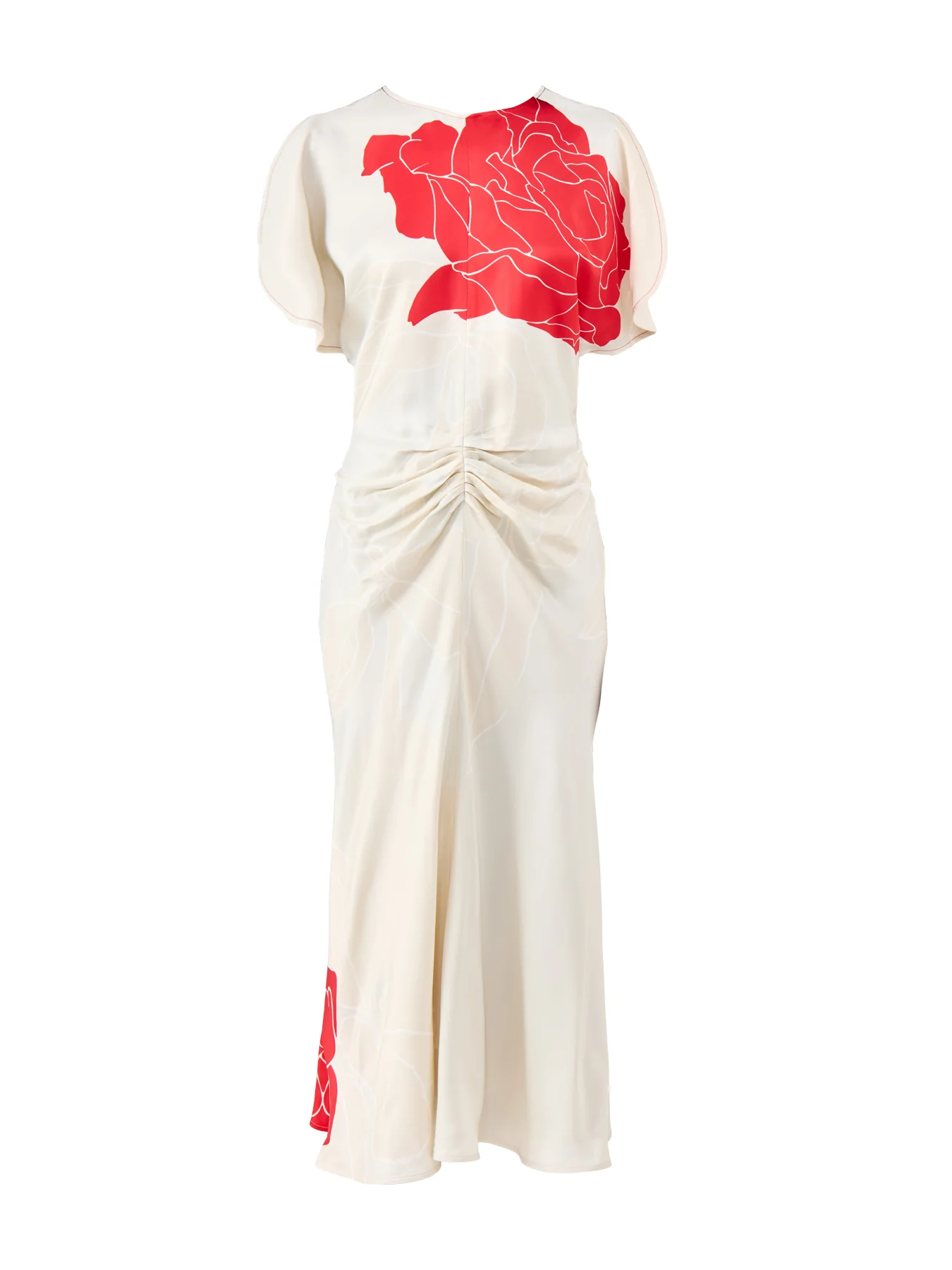 Gathered Waist Midi Dress Cream