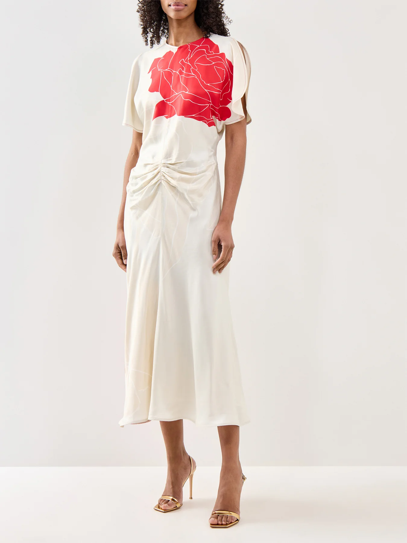Gathered Waist Midi Dress Cream - Image 2