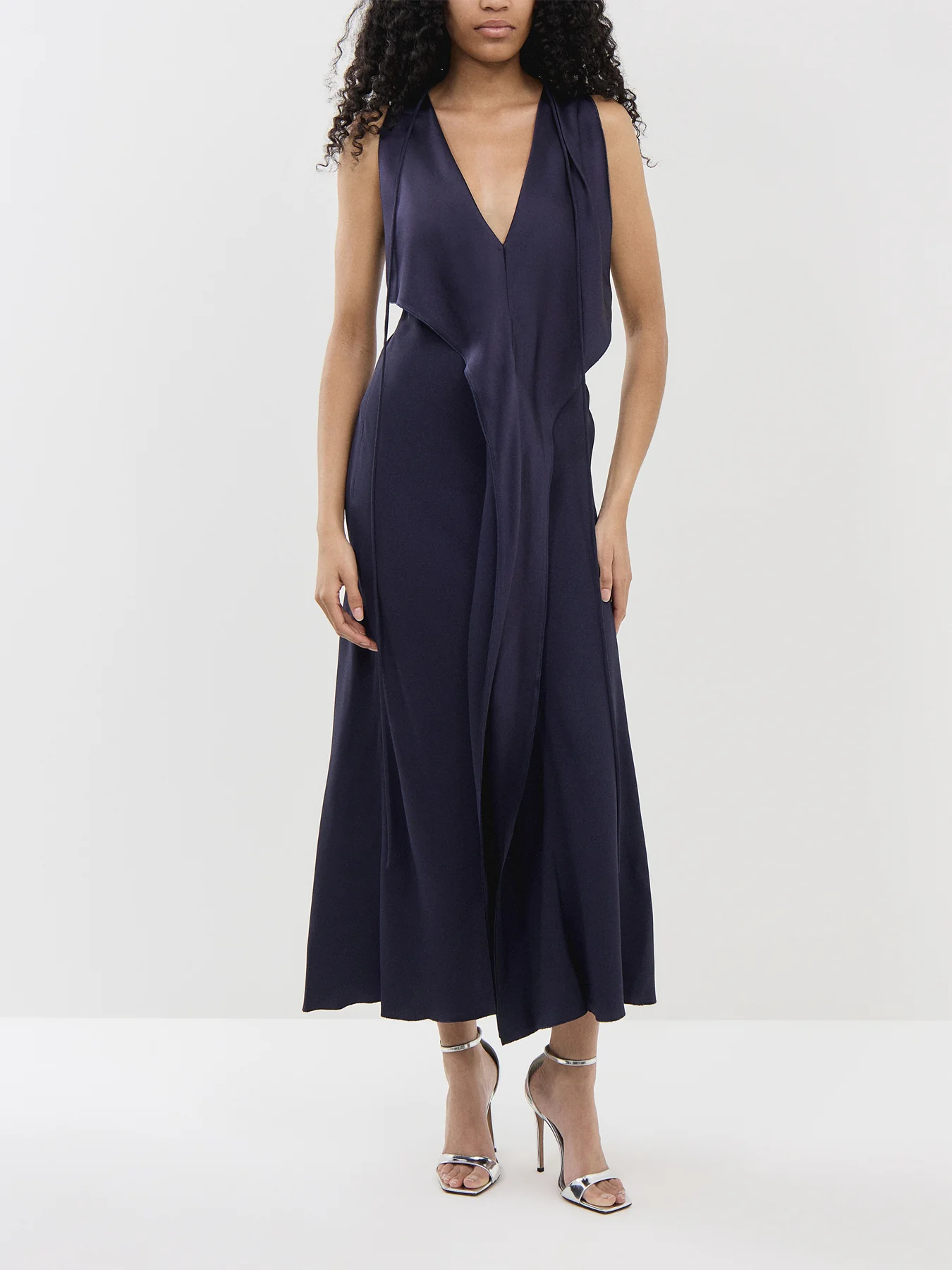 SLEEVELESS DRAPED V-NECK MIDI GOWN - Image 2
